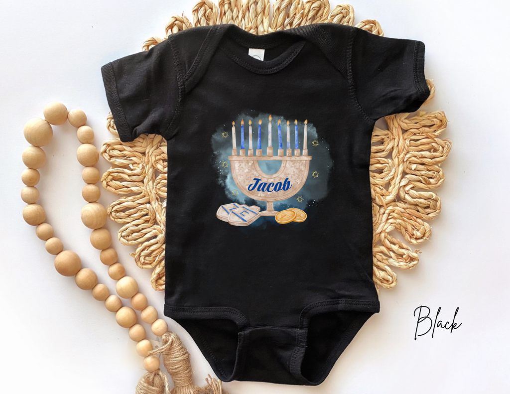 Personalized Menorah Hanukkah Kids Shirt, Toddler Chanukah T-shirt, Jewish Holiday Shirt, Custom Name Hanukkah Shirt