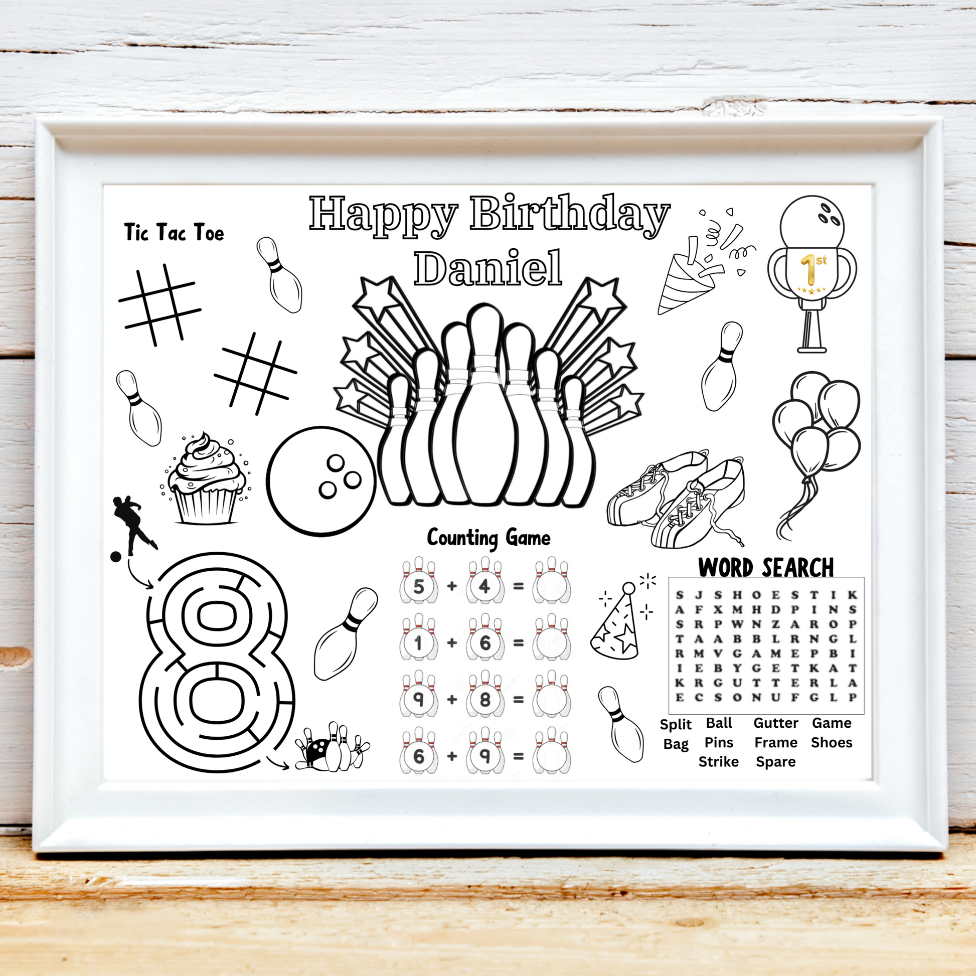 Personalized Bowling Birthday Party Activity Placemat, Bowling Party Favor