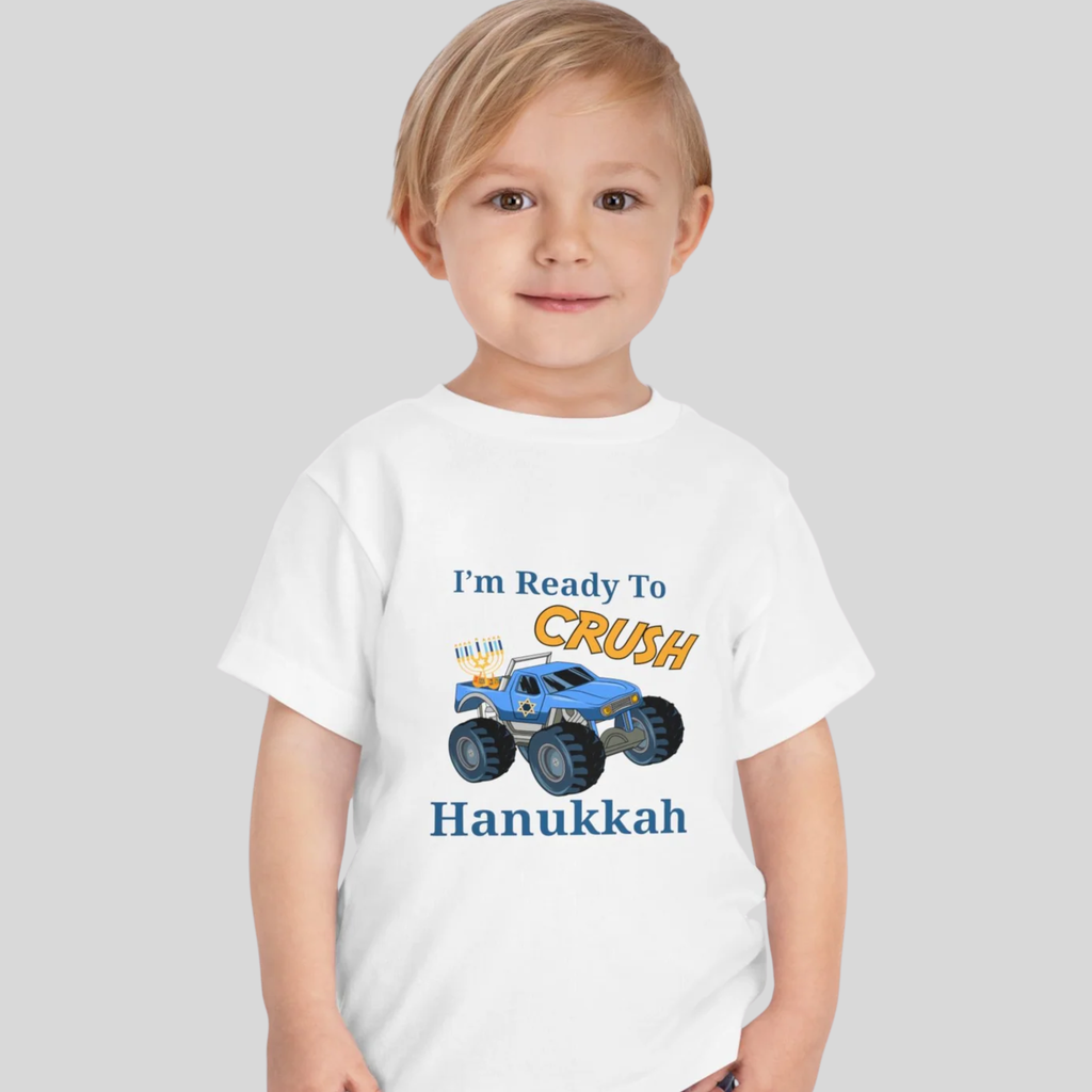 Kids Monster Truck Hanukkah Shirt, I'm Ready To Crush Hanukkah Funny Kids Shirt, Cute Kids Chanukkah T-shirt