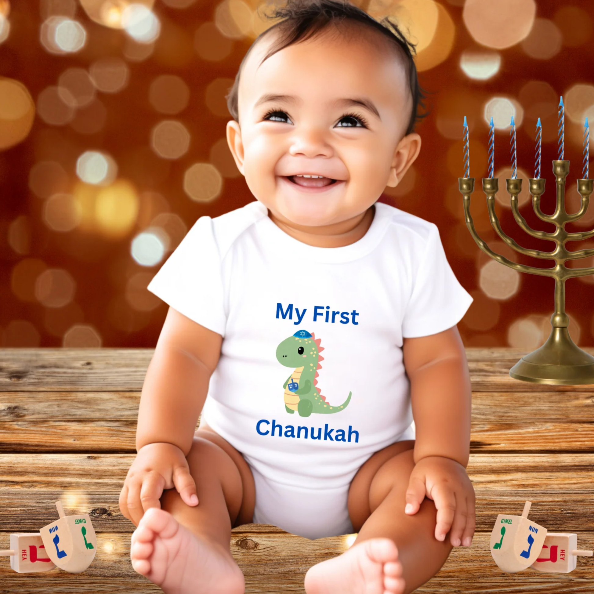My First Chanukah Dinosaur Kids Shirt, My 1st Hanukkah Shirt, Chanukah Dinosaur Tee for Kids, Cute Dino Hanukkah Shirt
