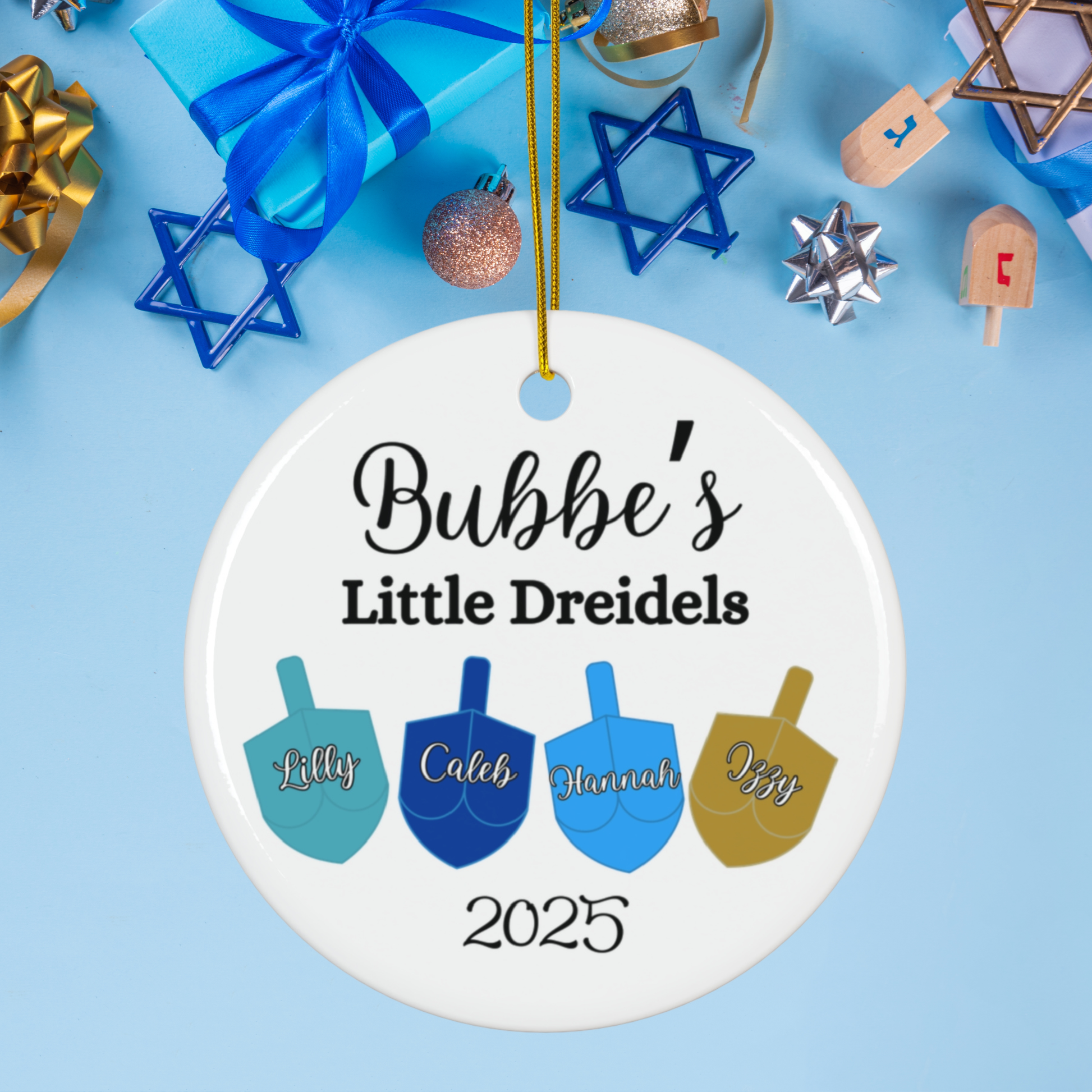 Personalized Jewish Grandmother Ornament, Nana Mimi Bubbe Gift, Gift for Jewish Grandma, Dreidel Ornament,Custom Name Grandchildren Ornament