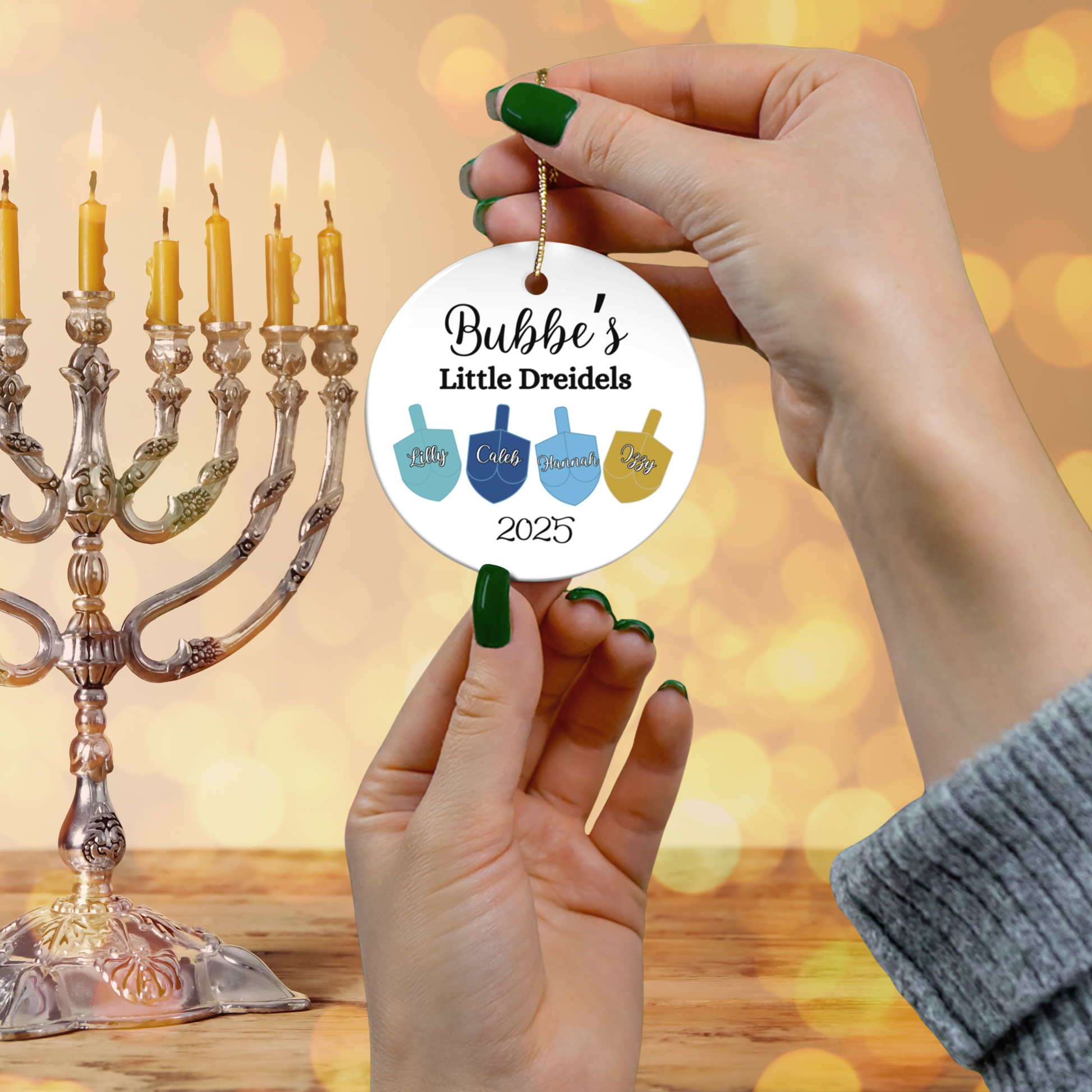 Personalized Jewish Grandmother Ornament, Nana Mimi Bubbe Gift, Gift for Jewish Grandma, Dreidel Ornament,Custom Name Grandchildren Ornament