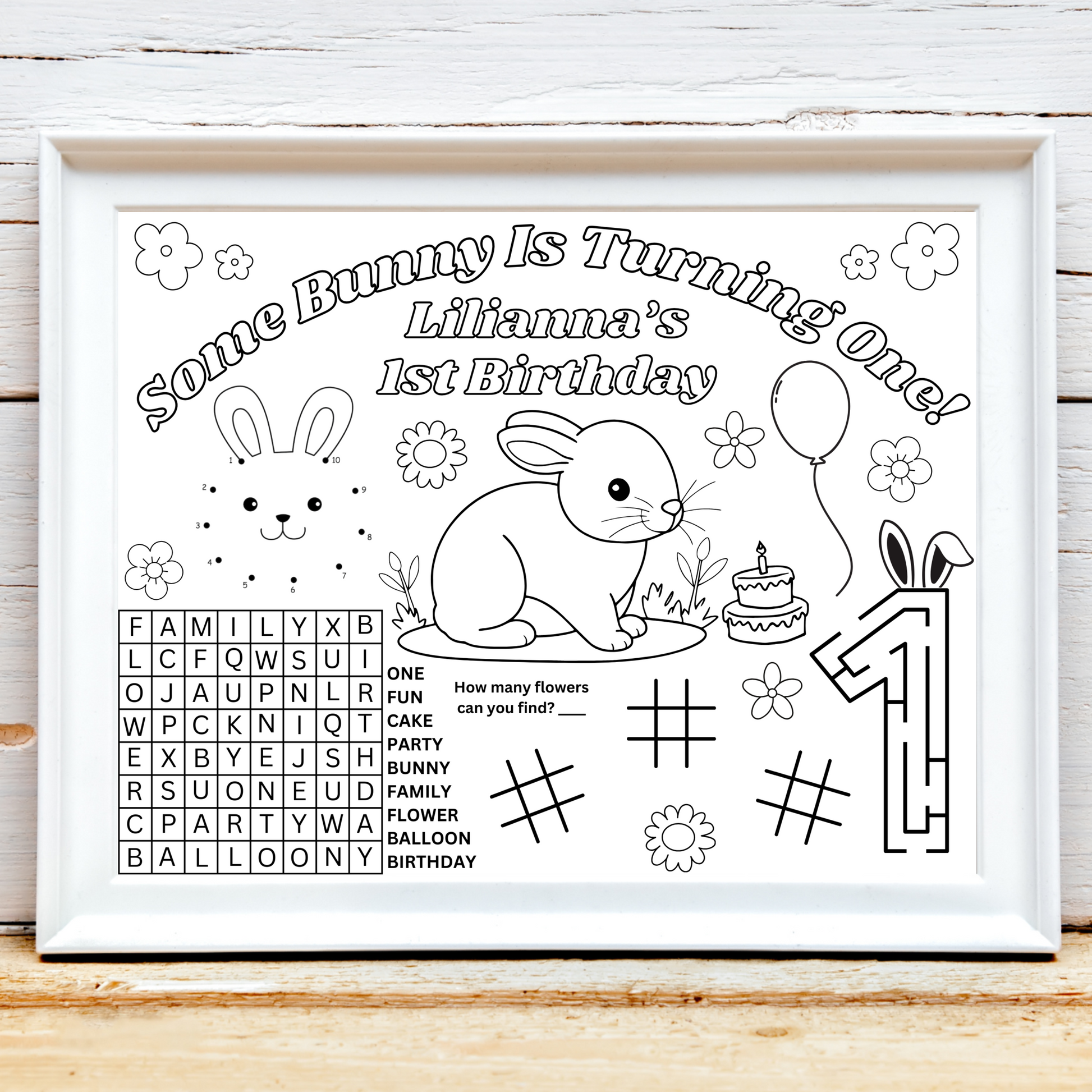 Personalized Some Bunny is One Birthday Activity Sheet, Easter Themed Birthday Party