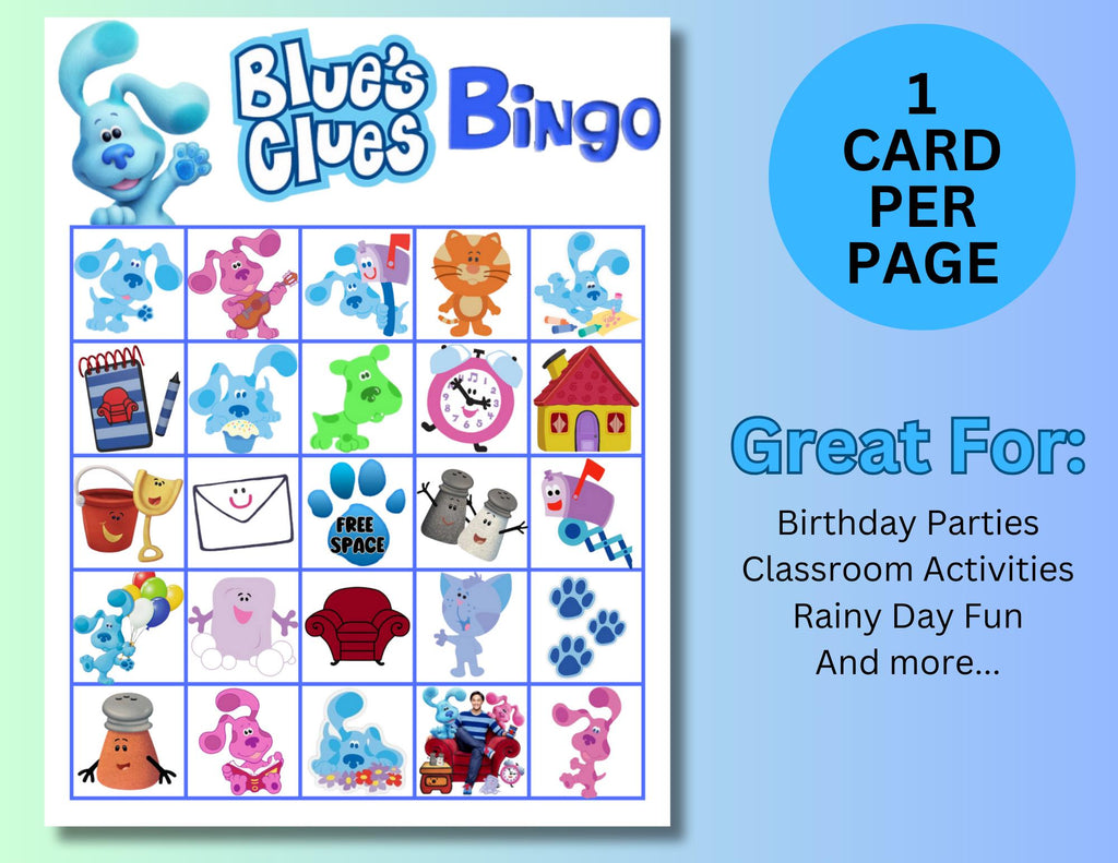 Blue Clues Bingo Game, Blue Clues Birthday Game, Blue Clues Baby Shower, Blue Clues Party, Instant Download, Blues Clues Friends Party Favor
