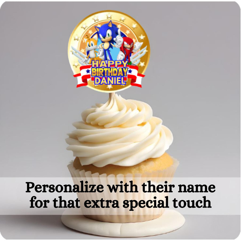 Personalized Sonic the Hedgehog Birthday Cupcake Toppers, Printable Sonic Cupcake Toppers, Sonic Party Supplies