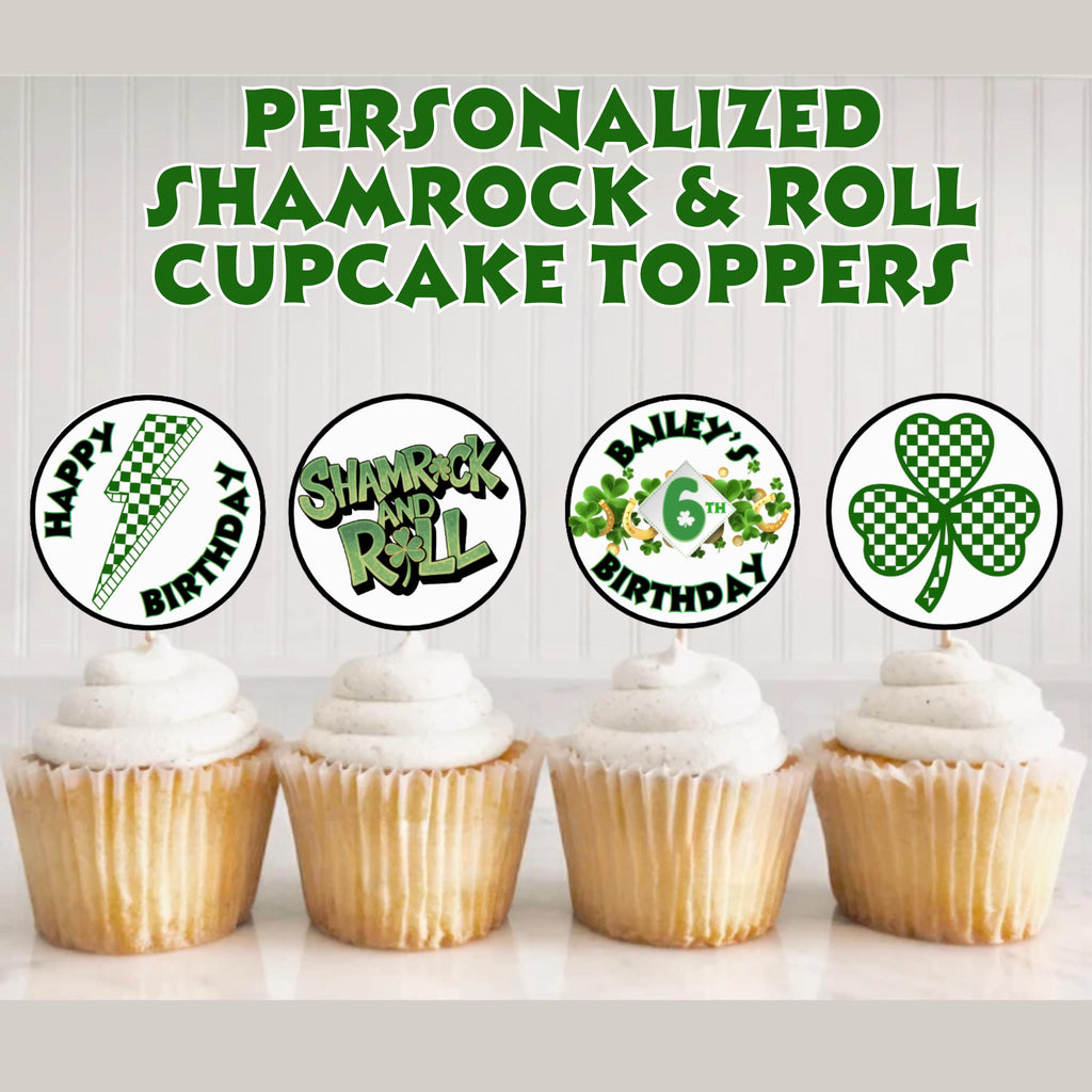 Personalized Shamrock & Roll Birthday Cupcake Toppers, St. Patricks Birthday Toppers, One Rad Lad Party, Lucky One Party Decor, Clover Favor