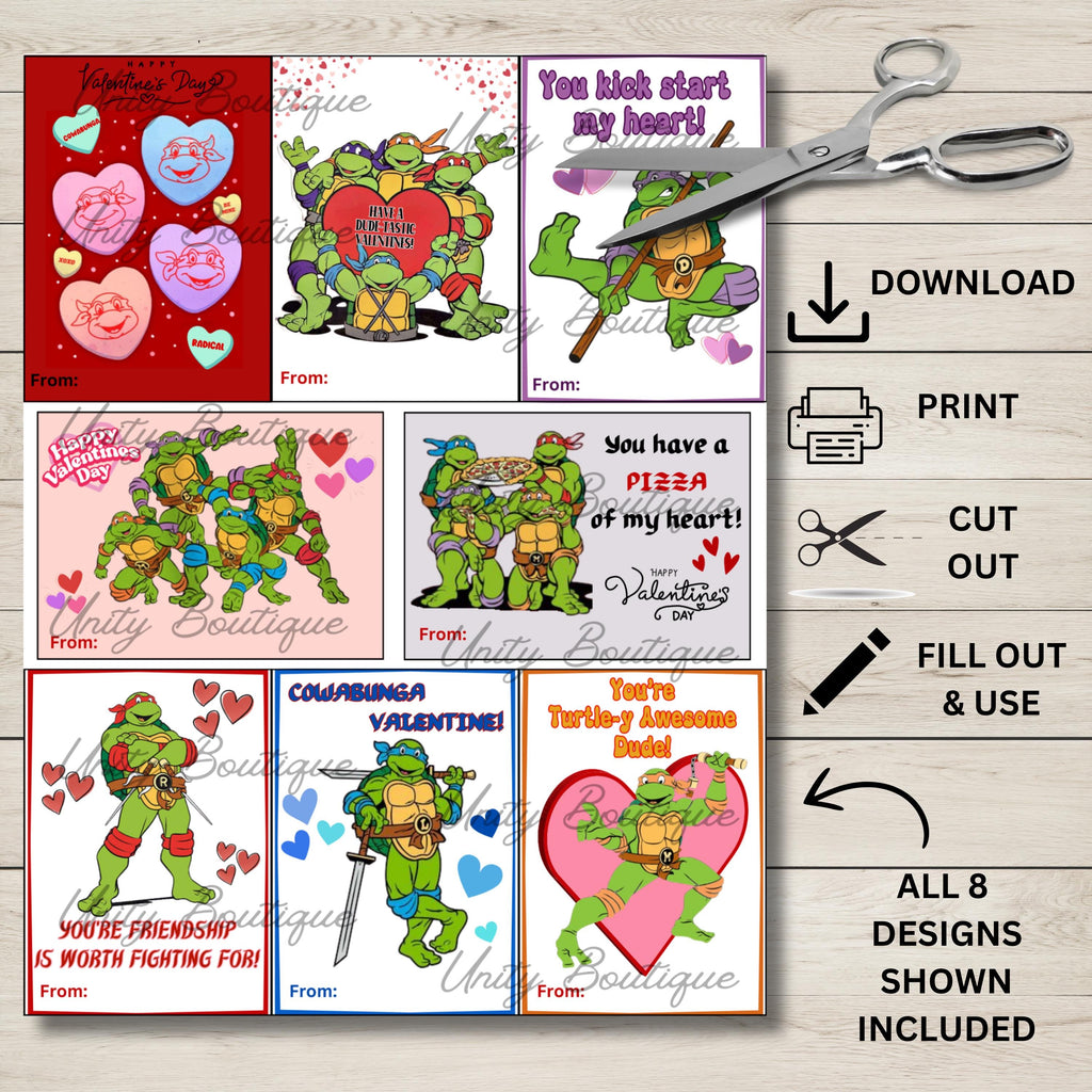 Printable Ninja Turtle Valentine Cards, Teenage Ninja Turtle Valentines Day Classroom Cards