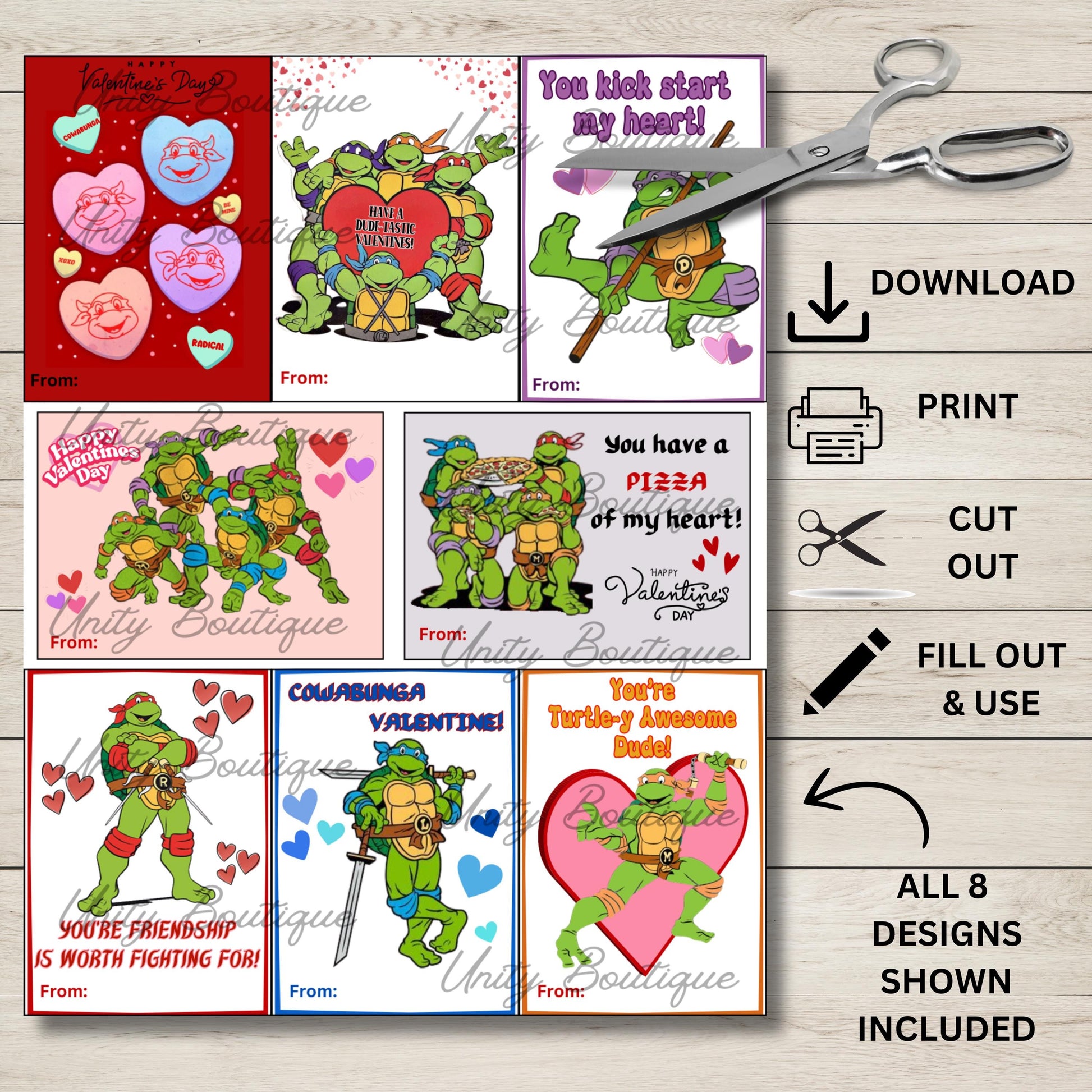 Printable Ninja Turtle Valentine Cards, Teenage Ninja Turtle Valentines Day Classroom Cards