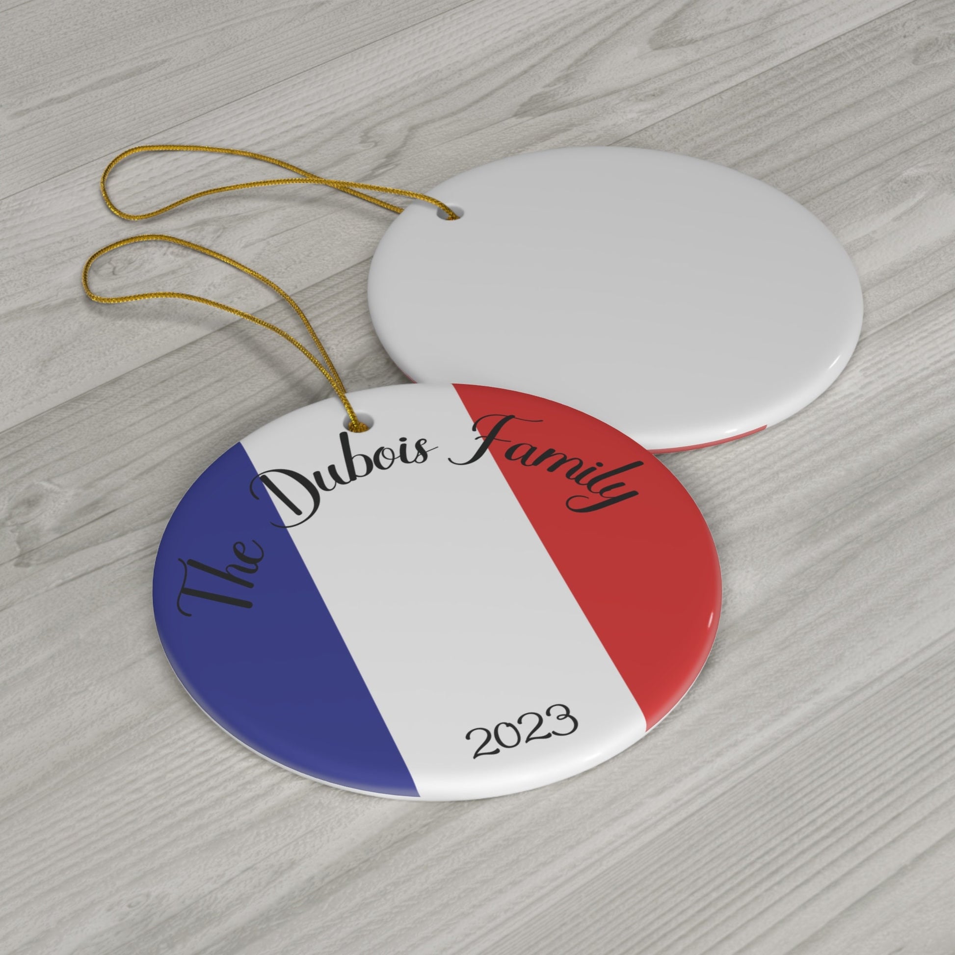 Personalized France Ceramic Christmas Ornament French Flag Inspired Porcelain Gift Holiday Decoration Paris French Heritage Holiday Gift