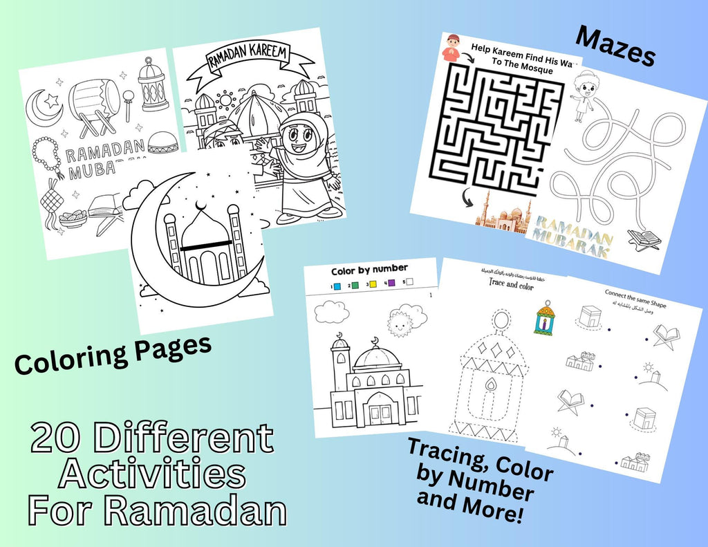 Ramadan Printable Activity Coloring Book, Ramadan Busy Book, 20 Activities Eid Ramadan Islam, Islam Ramadan Learning, Ramadan Kids Games