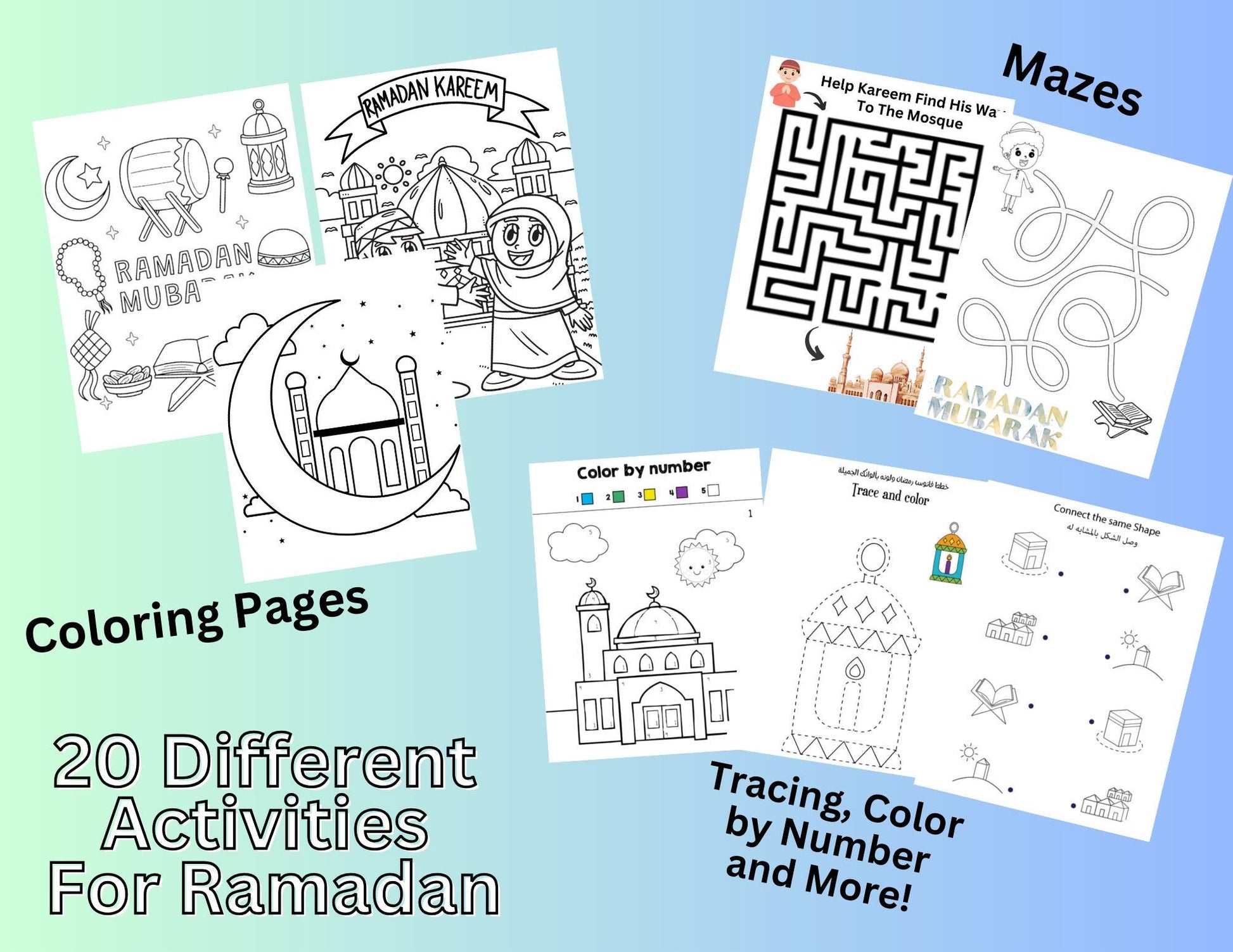 Ramadan Printable Activity Coloring Book, Ramadan Busy Book, 20 Activities Eid Ramadan Islam, Islam Ramadan Learning, Ramadan Kids Games