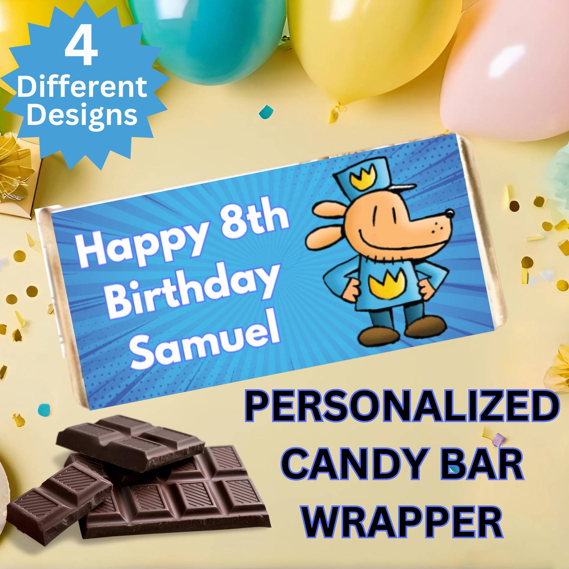 Personalized Dog Man Chocolate Bar Wrapper Labels, Custom Dog Man Chocolate Bar Wrapper, Dog Man Party Favor, Dog Man Party Decor