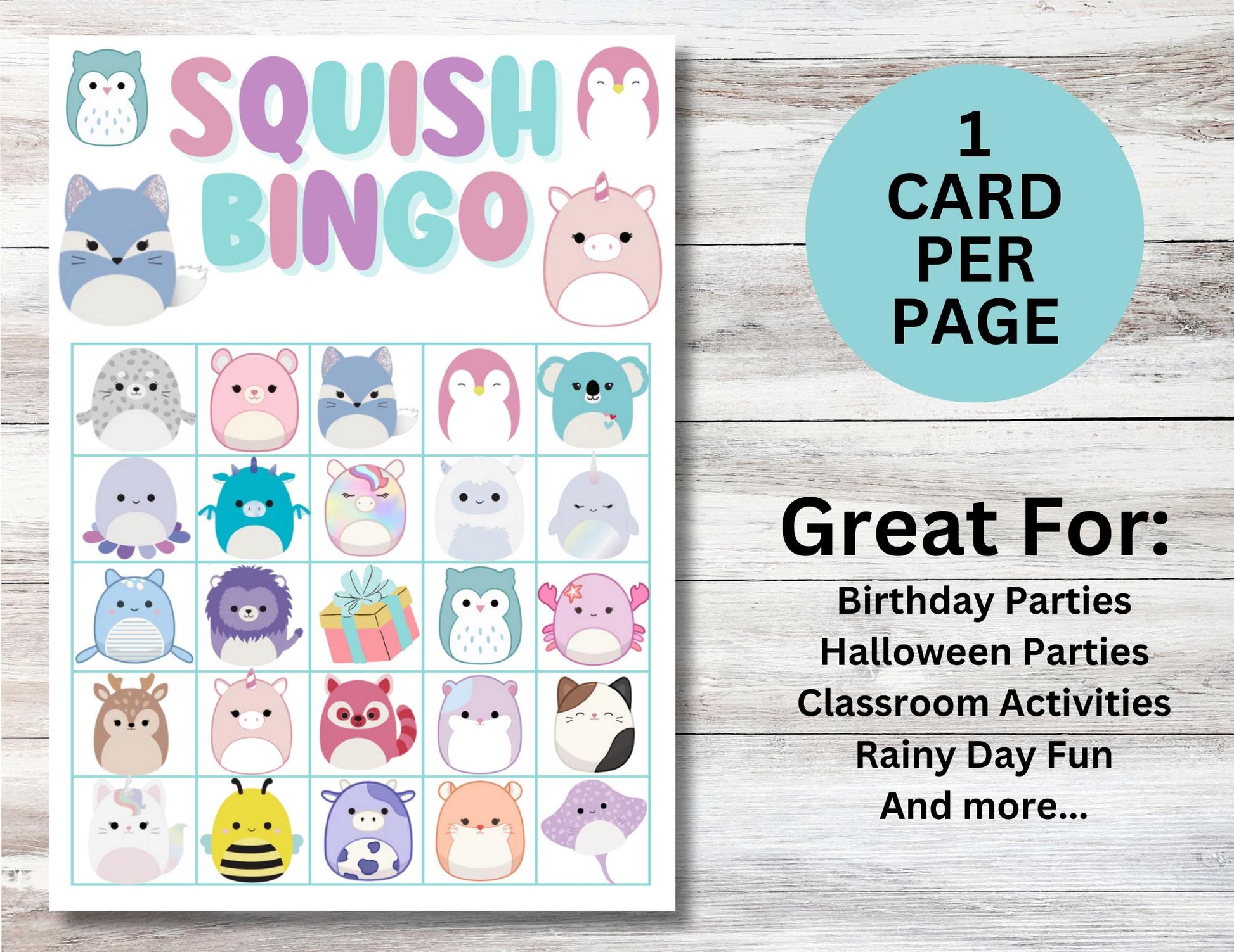 Printable Soft Plushies Bingo Game, Squishmellow Bingo, Instant Download, Squish Plushies Bingo, Birthday Games, Squishmellow Party Favors