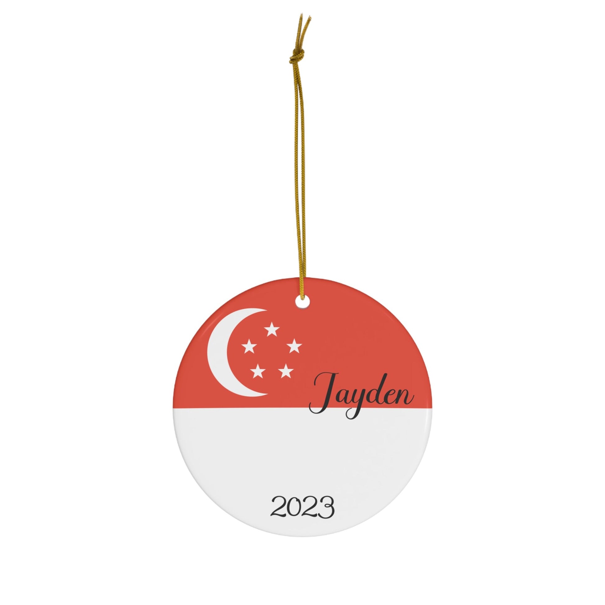 Personalized Singapore Ceramic Christmas Ornament Singaporean Flag Round Gift Holiday Decoration World Heritage Travel Themed Circle Asia