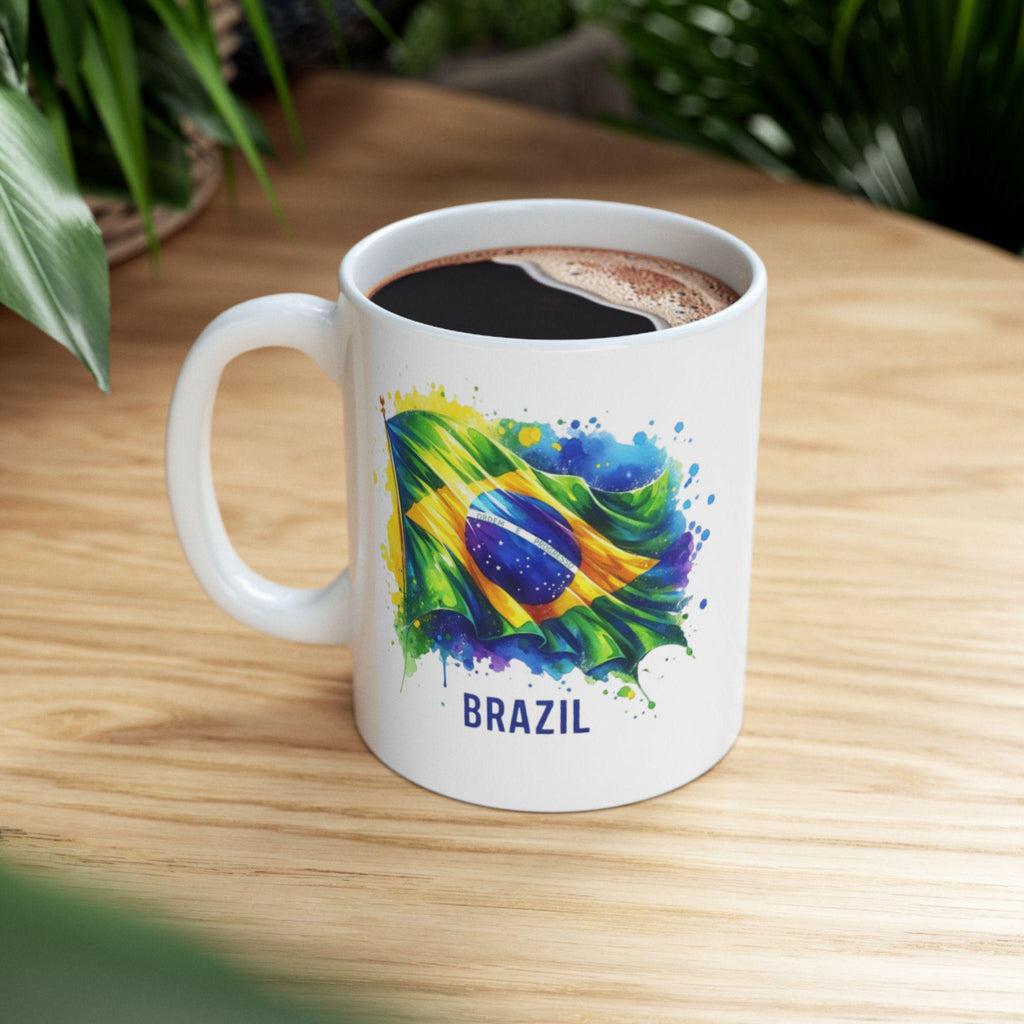Brazilian Flag Custom Mug, Watercolor Brazil Flag Souvenir, Brazil Trip 2025, Brazilian Coffee Mug, Portuguese Mug, Brazil Travel Souvenir