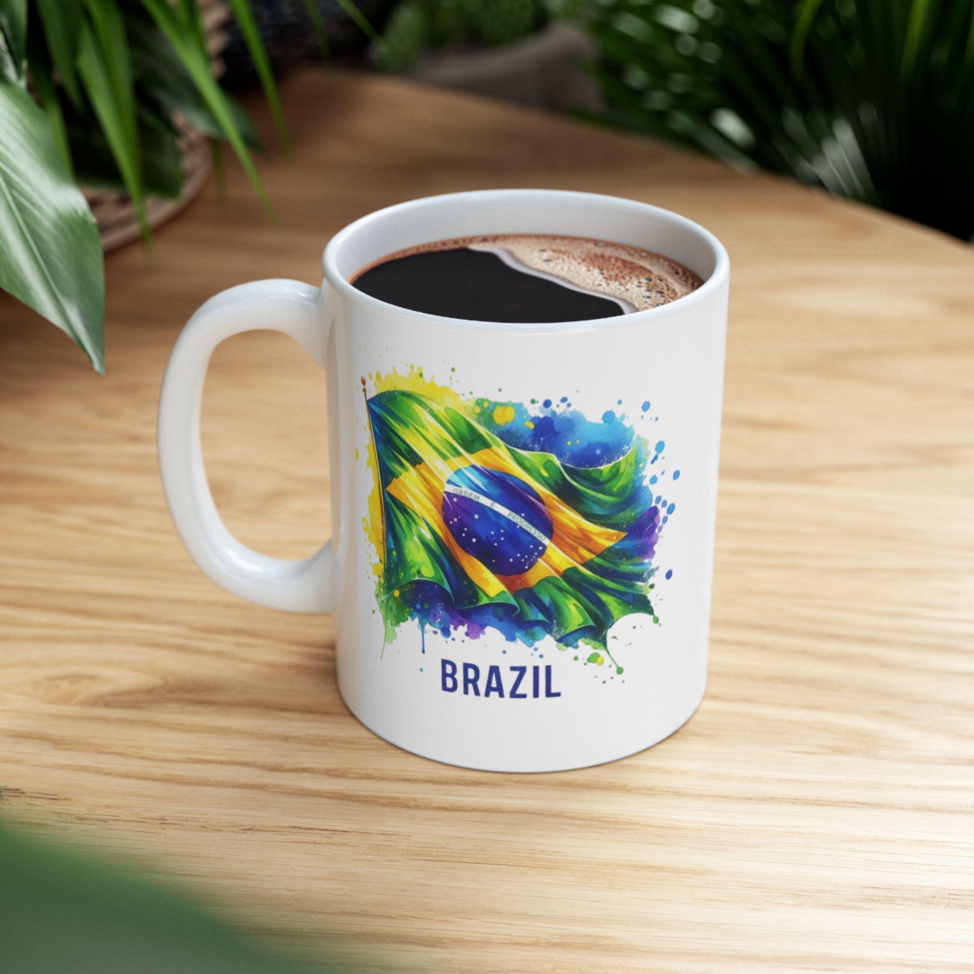 Brazilian Flag Custom Mug, Watercolor Brazil Flag Souvenir, Brazil Trip 2025, Brazilian Coffee Mug, Portuguese Mug, Brazil Travel Souvenir
