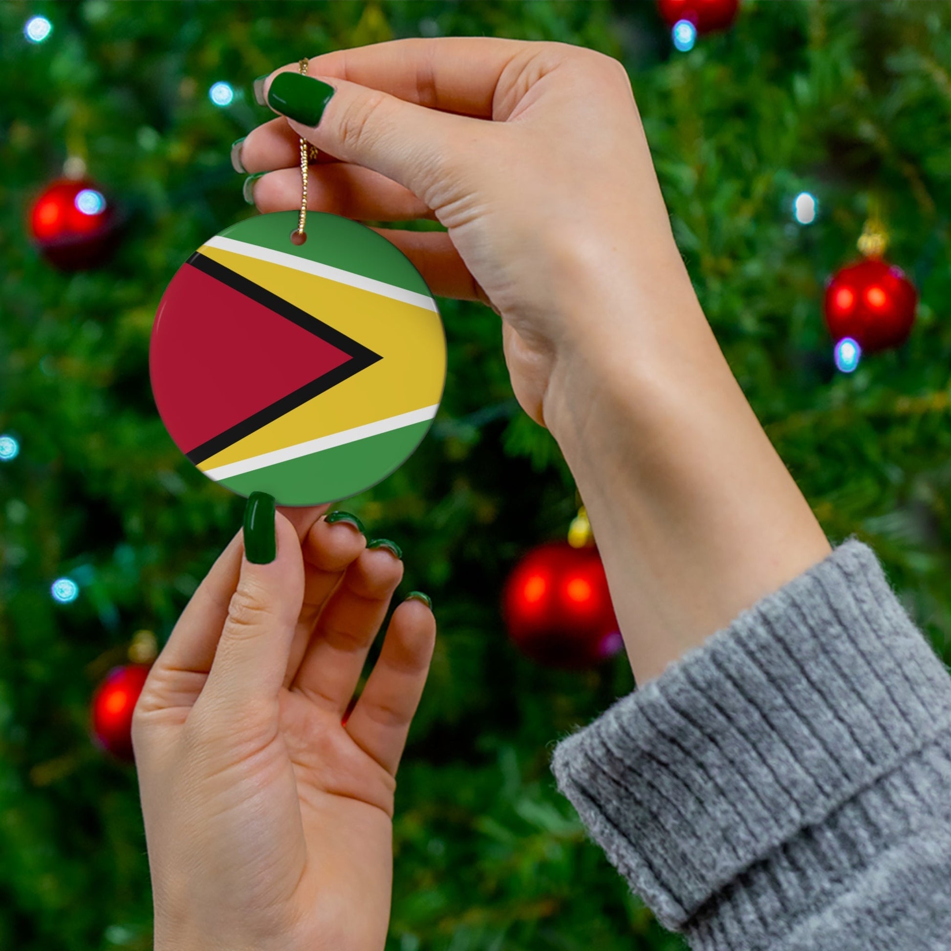 Personalized Guyana Ceramic Christmas Ornament Guyanese Flag Inspired Porcelain Gift Holiday Decoration World Heritage Travel Themed Guyana