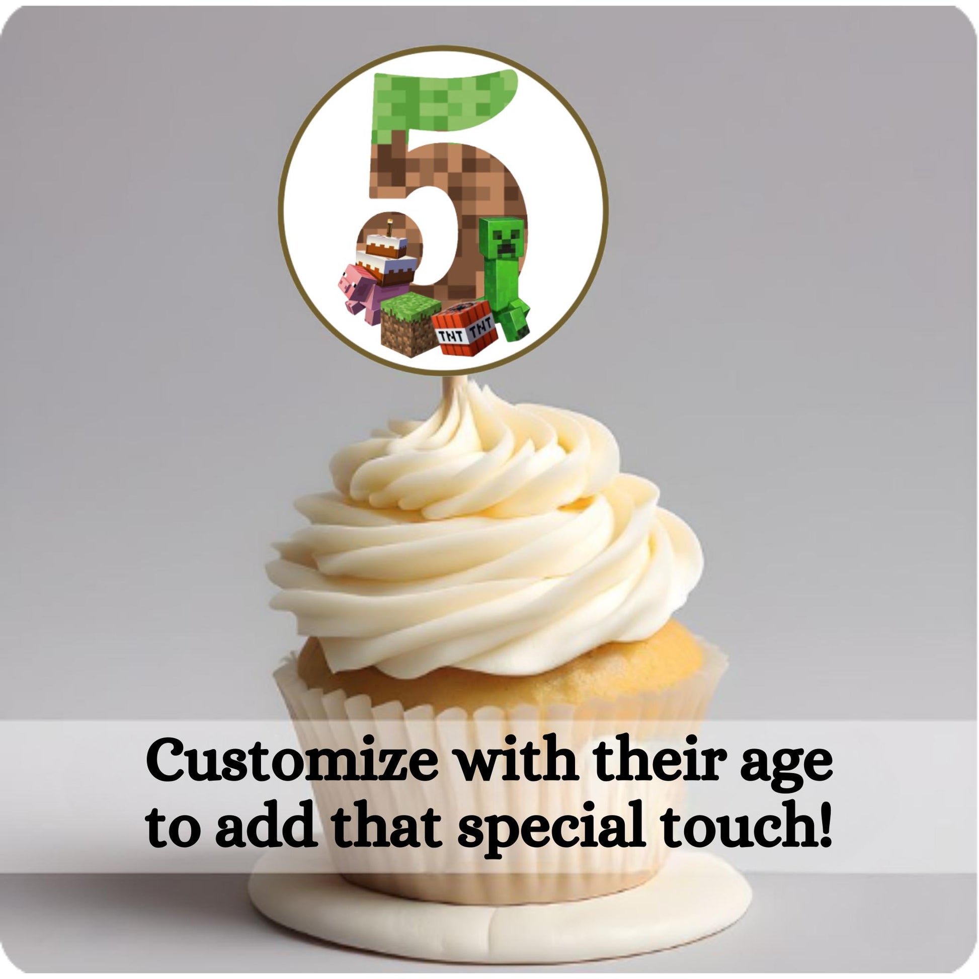 Personalized Minecraft Cupcake Toppers, Mincraft Birthday Theme Cupcake Topper Decorations