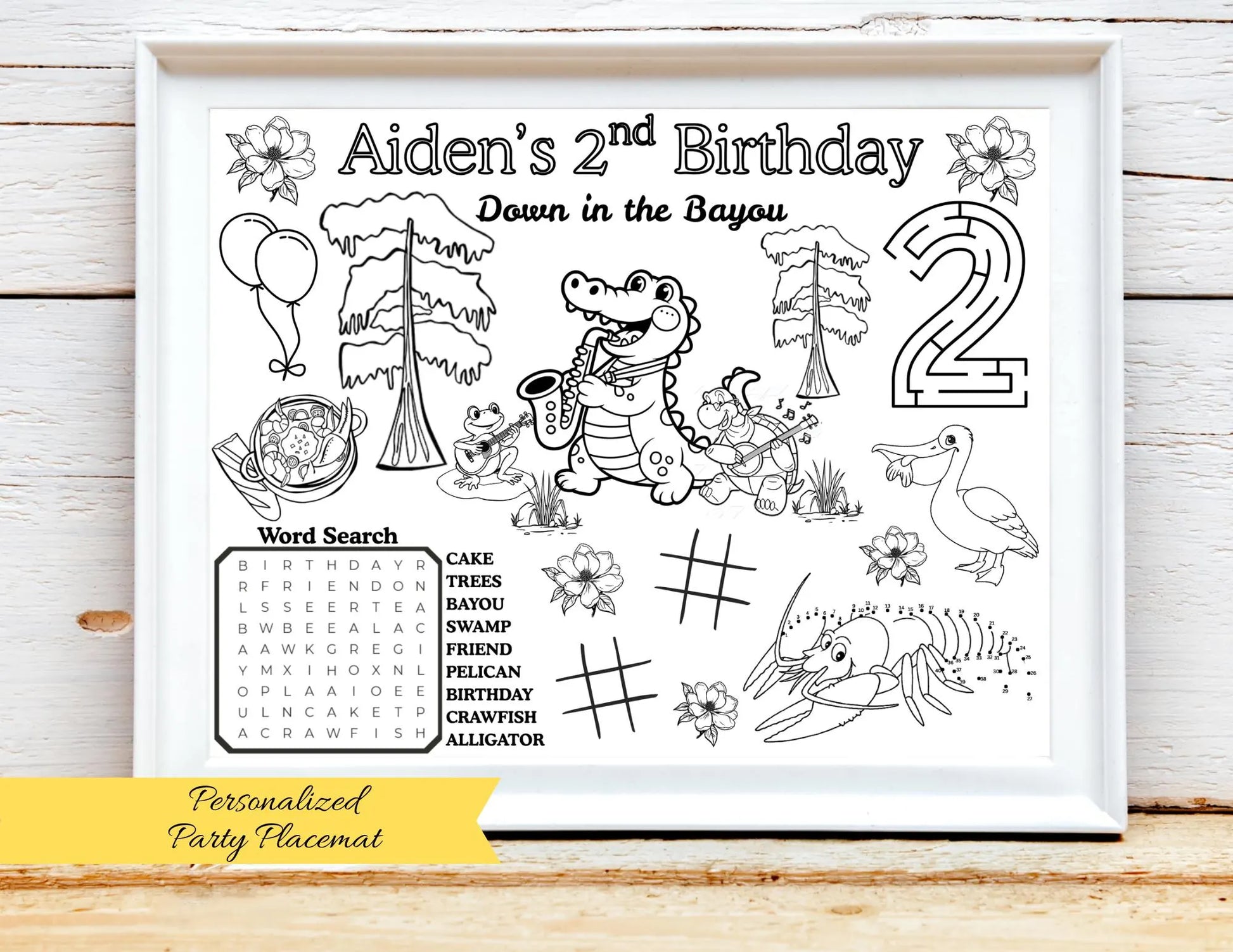 PERSONALIZED Bayou Birthday Activity Placemat, Two Da Bayou, Cajun Theme Birthday, Bayou Coloring Page, Crawfish Boil, Bayou Party Supplies