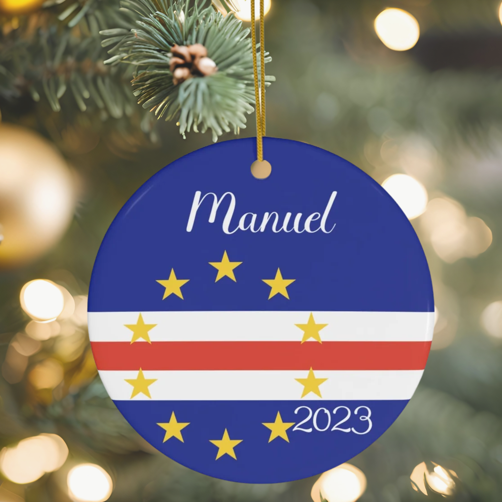Personalized Cape Verde Ceramic Christmas Ornament Cabo Verdean Flag Gift Holiday Decoration Africa World Heritage Travel Theme São Vicente