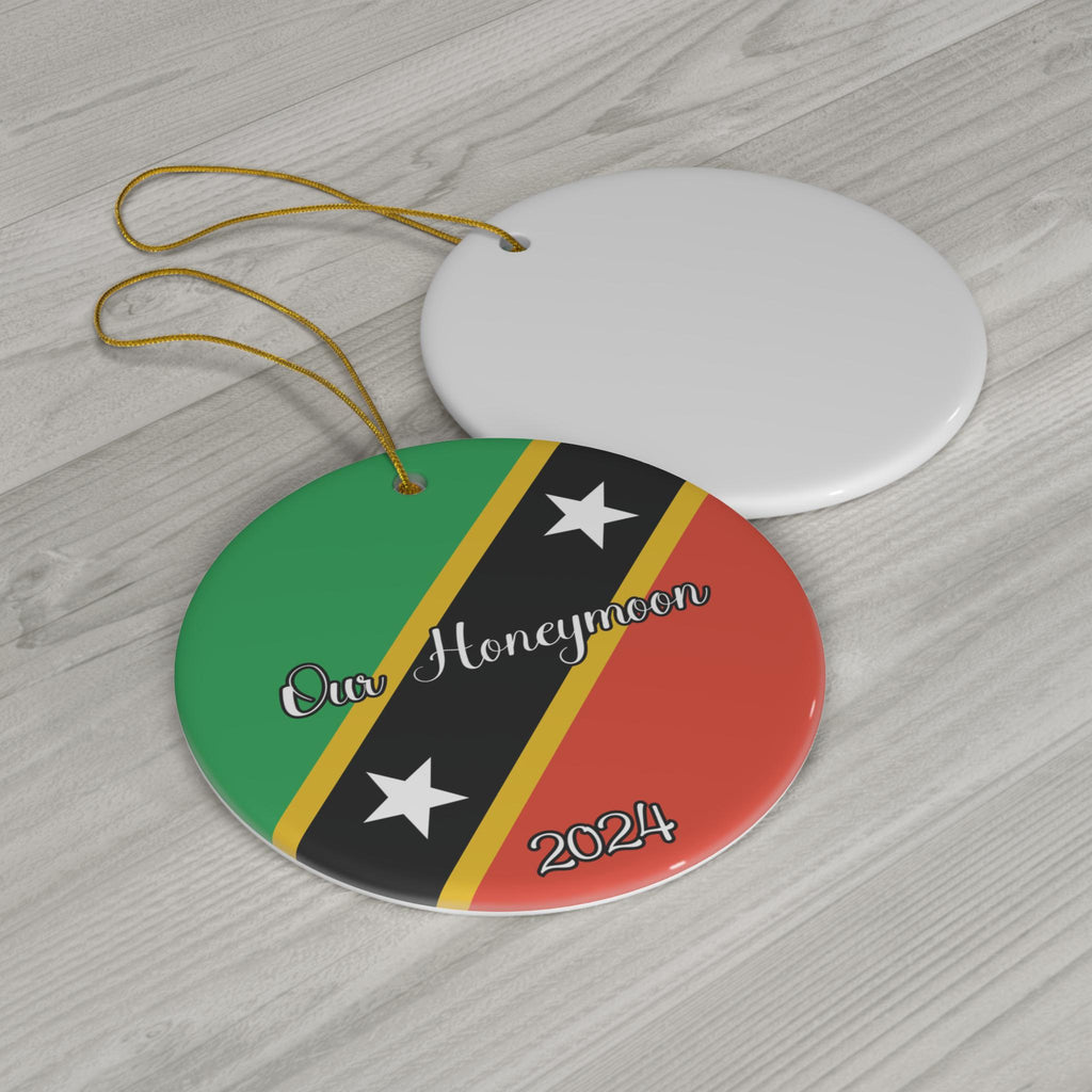 Personalized St. Kitts & Nevis Ceramic Ornament, Kittitian Nevisian Flag Ornament, World Travel Caribbean Gift Souvenir, Island Vacation