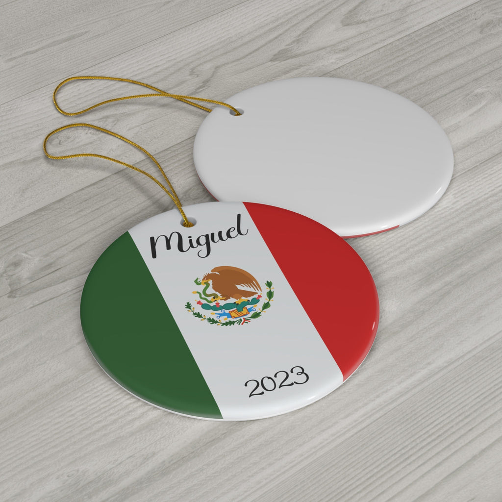 Personalized Mexico Ceramic Ornament, Christmas Decor, Holiday Decorations, Mexican Flag Print, Central America World Travel, Gift, Souvenir