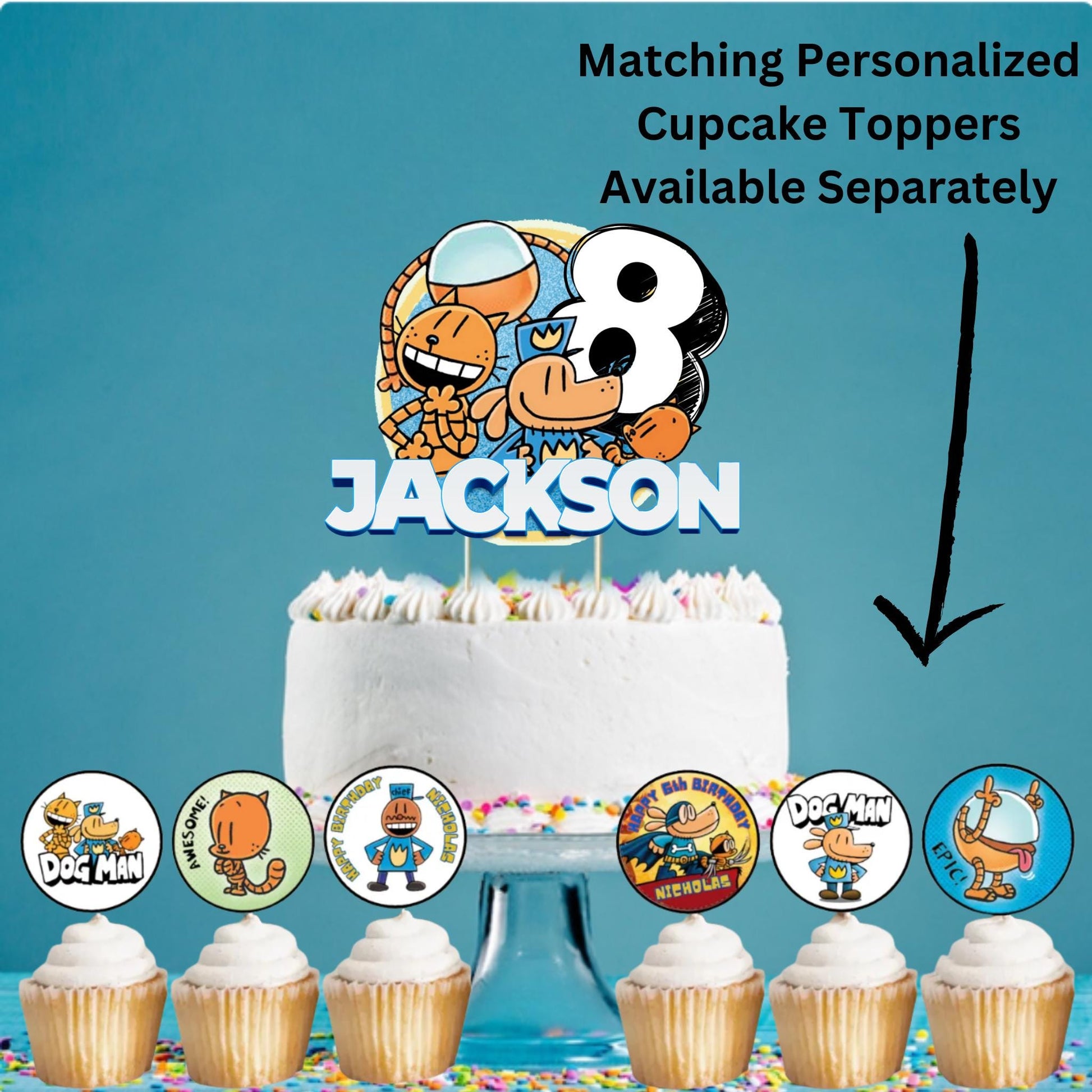 Personalized Dog Man Birthday Cake Topper, Custom Dog Man Superhero Party Decoration