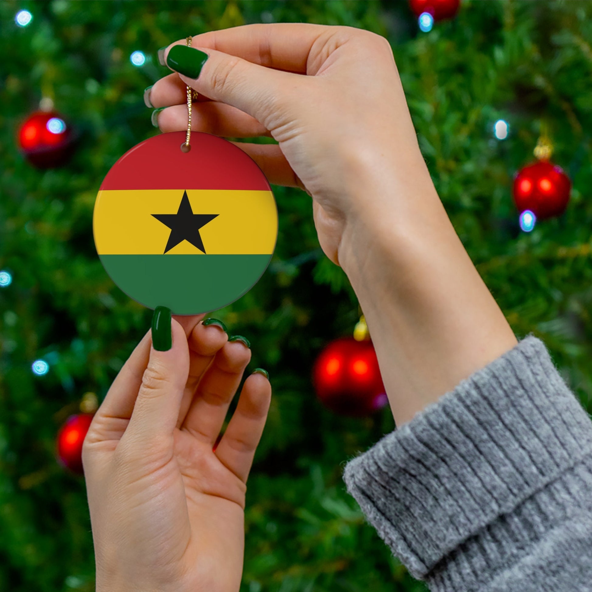 Personalized Ghana Ceramic Ornament, Christmas Decor, Holiday Decoration, Ghanaian Flag, Africa, Accra, Kumasi, World Travel, Gift, Souvenir