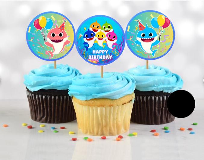 Personalized Baby Shark Birthday Cupcake Toppers,  Custom Baby Shark Party Decoration