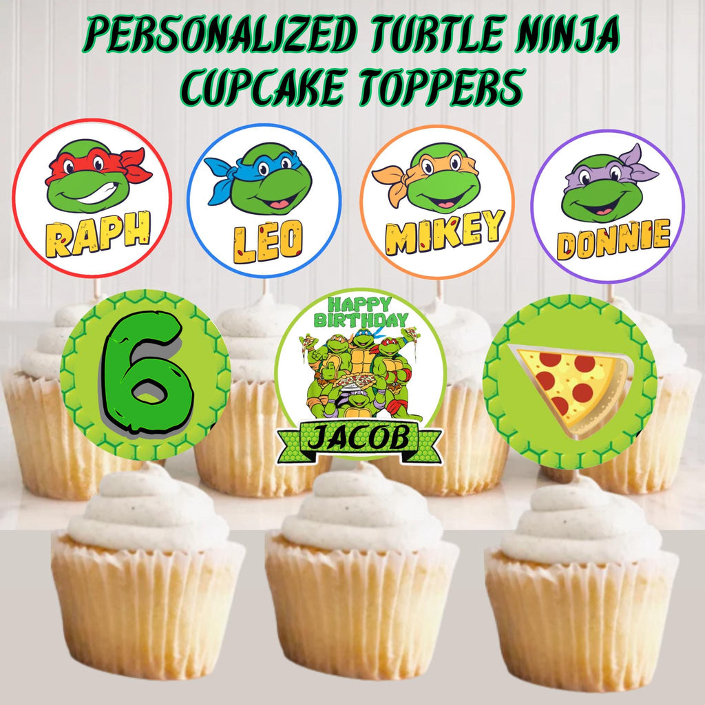 Personalized Teenage Mutant Ninja Turtle Birthday Cupcake Toppers, Custom Ninja Turtle Party Decorations