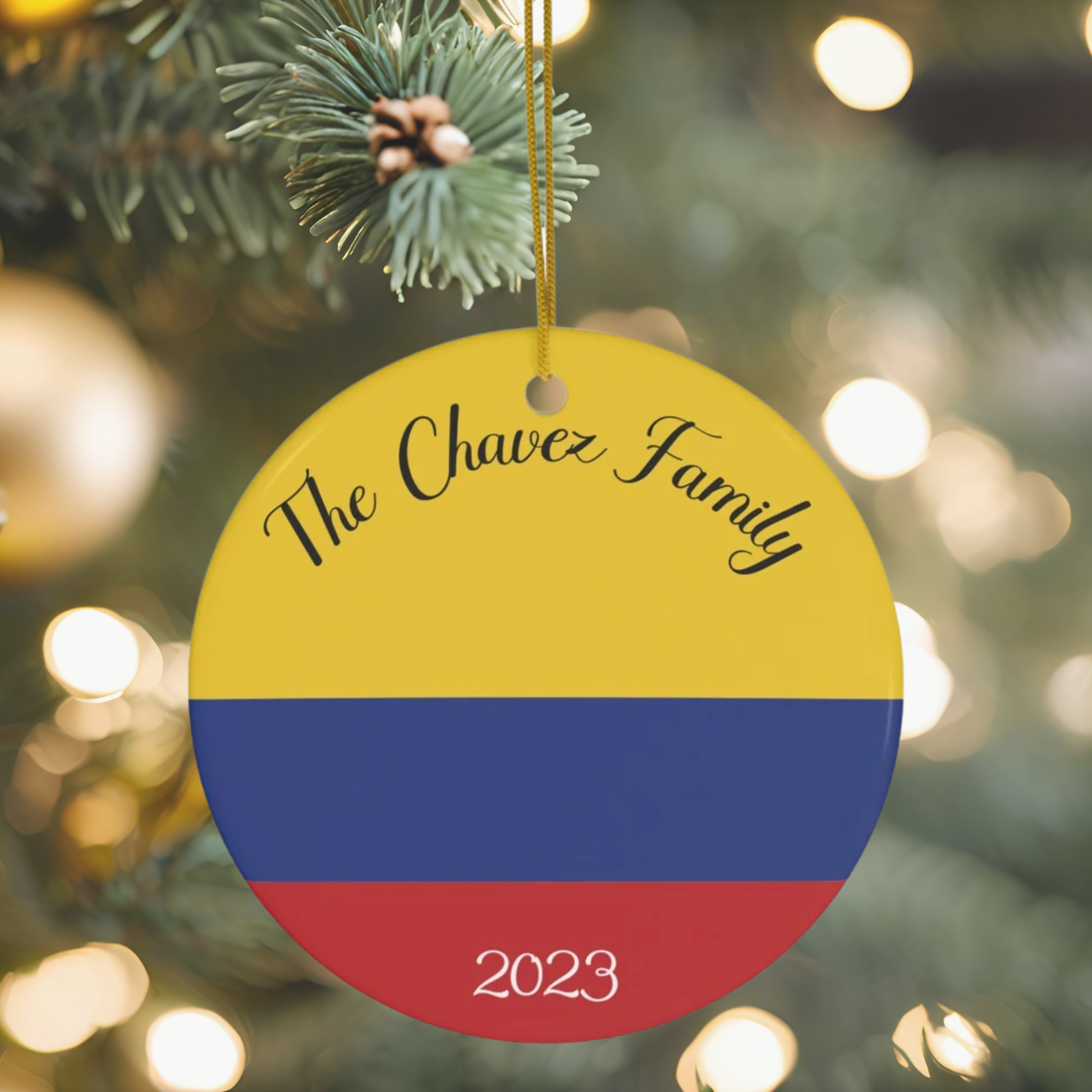 Personalized Colombia Ceramic Ornament, Christmas Decor, Holiday Decoration, Colombian Flag, Bogota, Medellin, South America Travel Gift