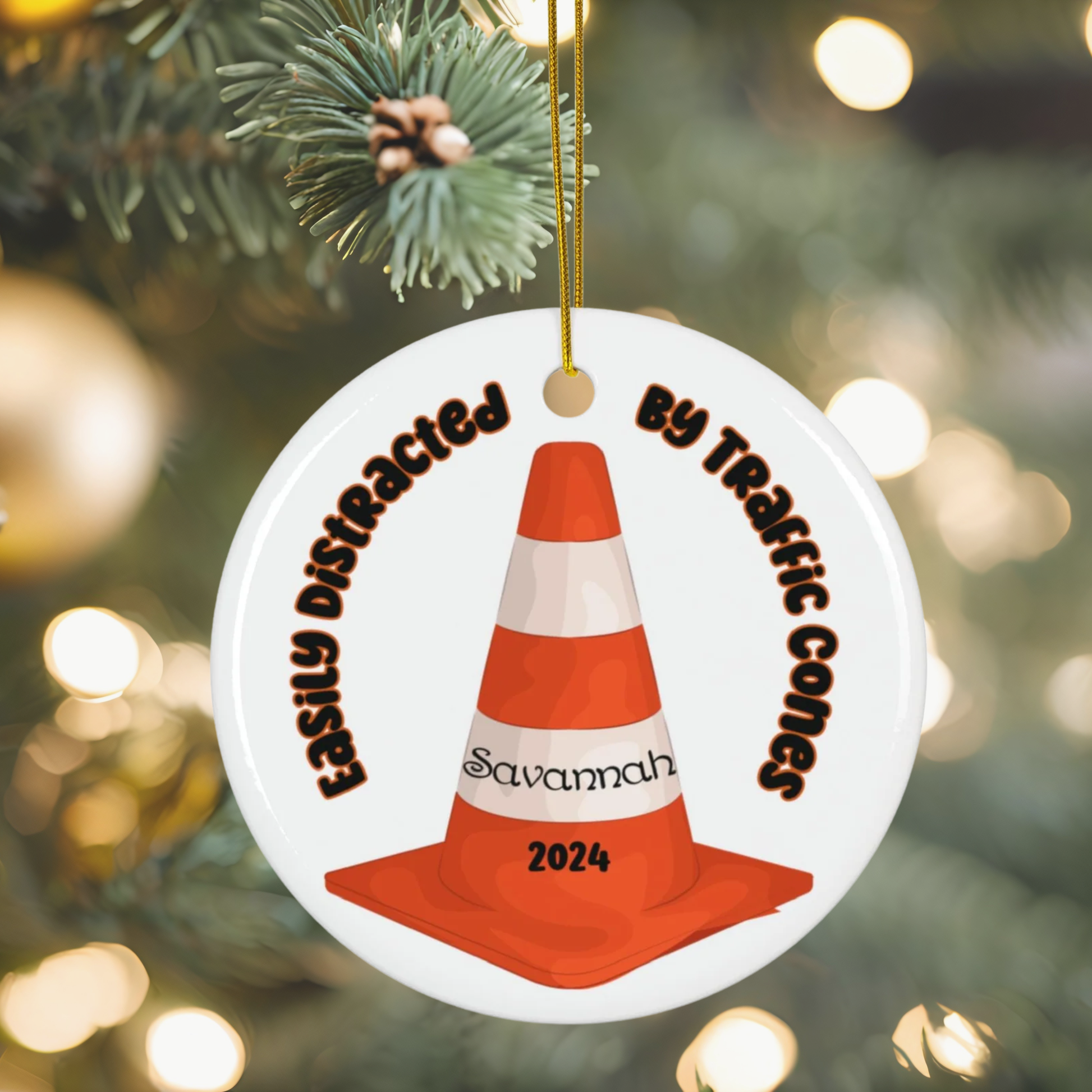 Personalized Traffic Cone Ornament, Easily Distracted By Traffic Cones, Funny Christmas Ornament, Construction Cone Ornament, Teenager Gift