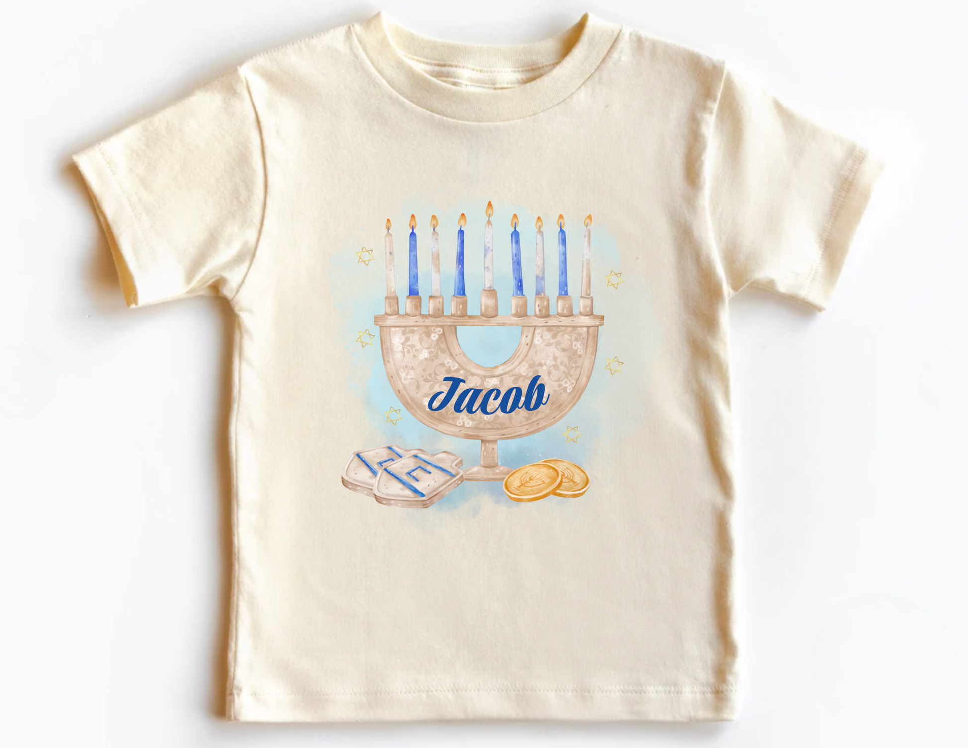 Personalized Menorah Hanukkah Kids Shirt, Toddler Chanukah T-shirt, Jewish Holiday Shirt, Custom Name Hanukkah Shirt