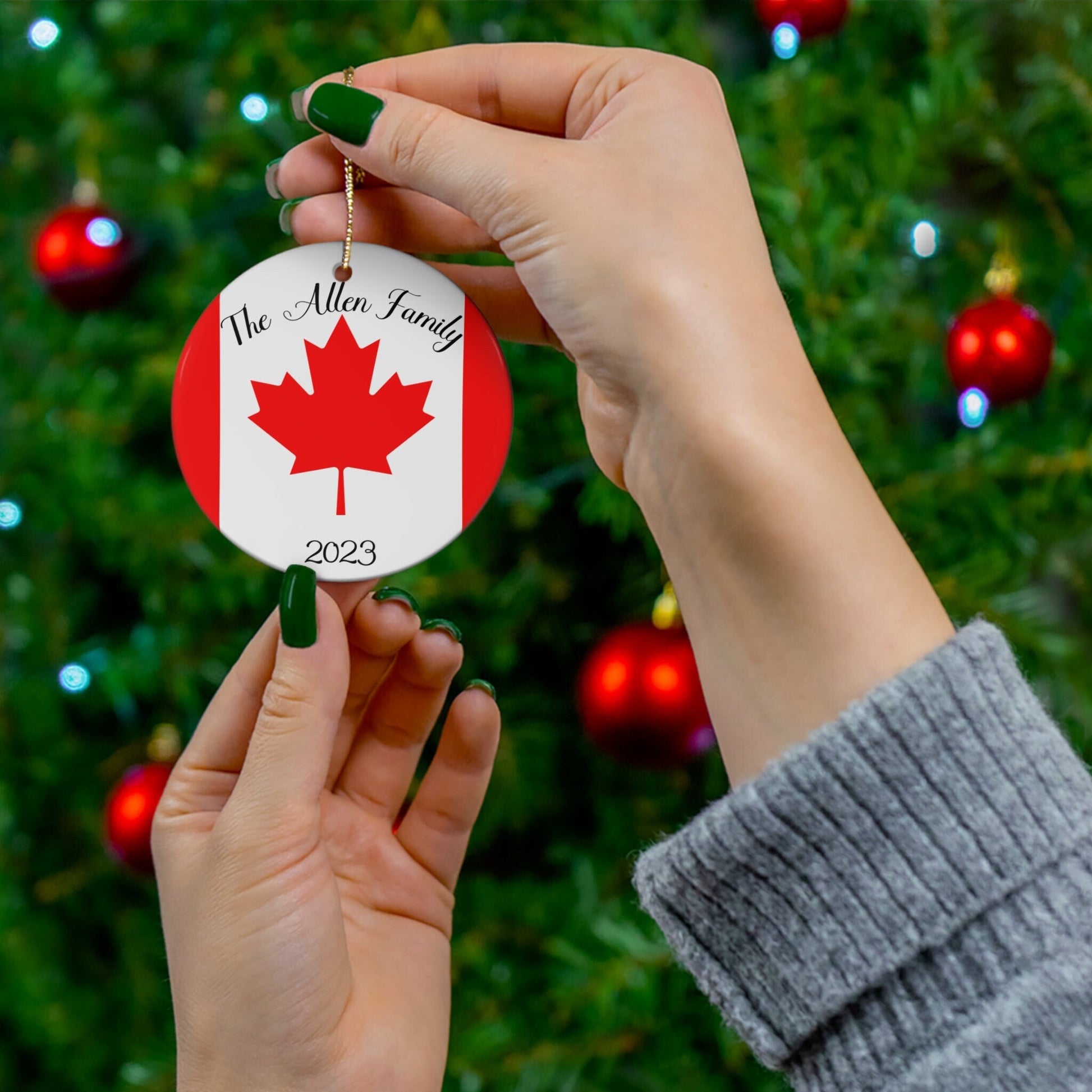 Personalized Canada Ceramic Ornament Christmas Decor Holiday Decorations Canadian Flag Print Maple Leaf Red White World Travel Gift Souvenir