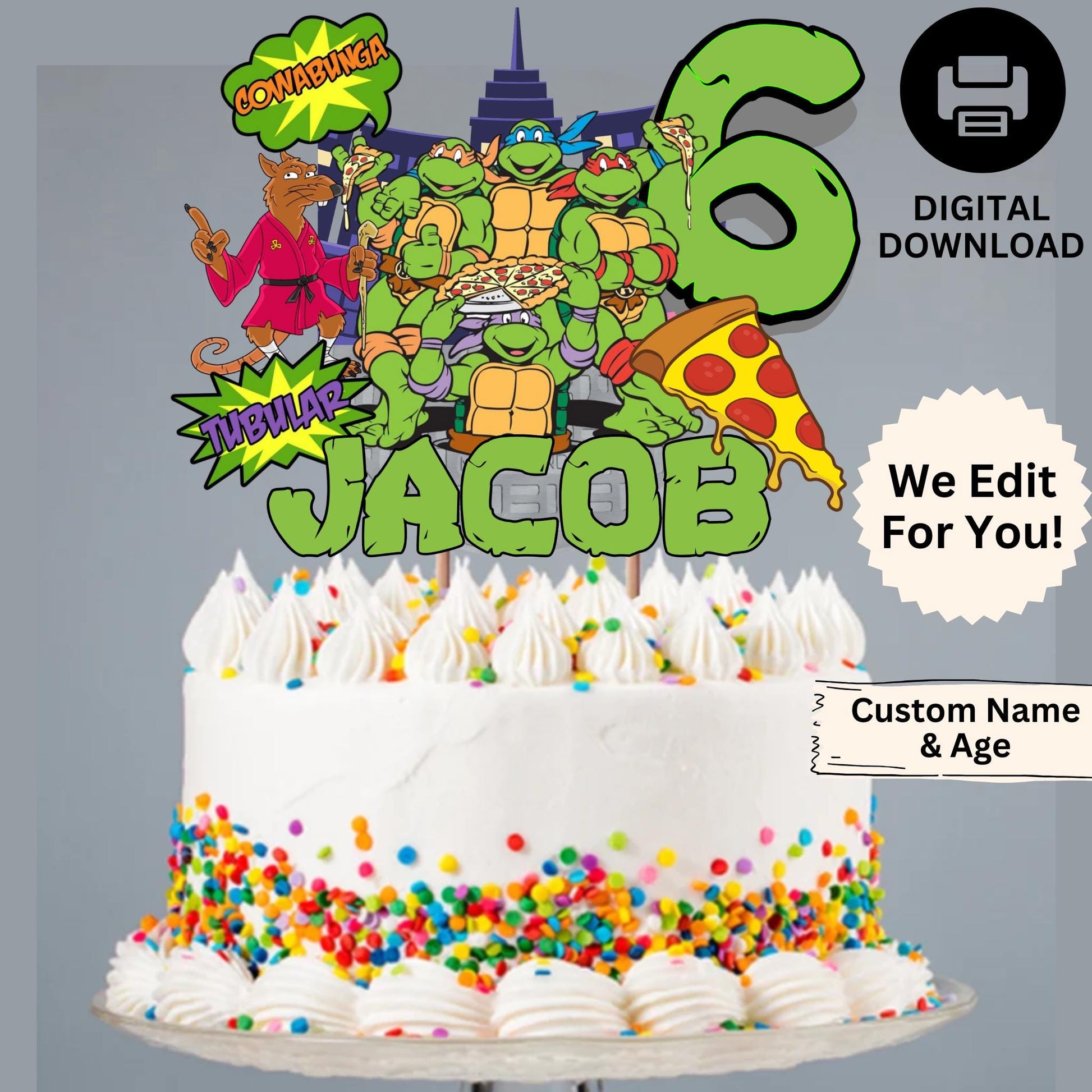 Personalized Teenage Mutant Ninja Turtle Birthday Cake Topper, Ninja Turtle Party Decoration