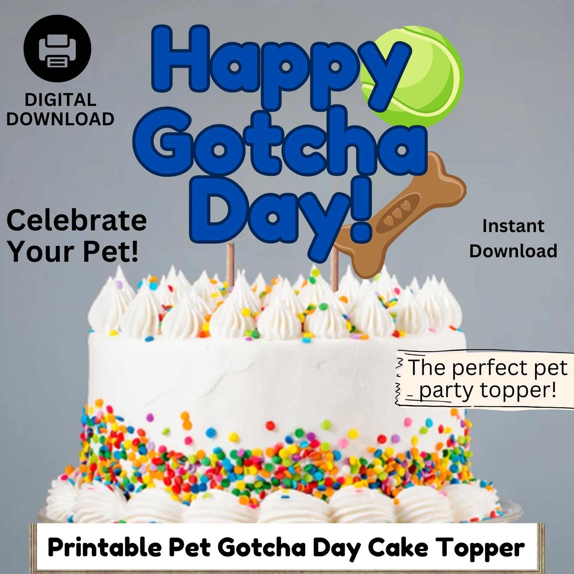 Dog Birthday Cake Topper, Dog Birthday Party, Pet Birthday Celebration, Dog Pawty, Birthday Cake for Dogs, Instant Gotcha Day Cake Topper