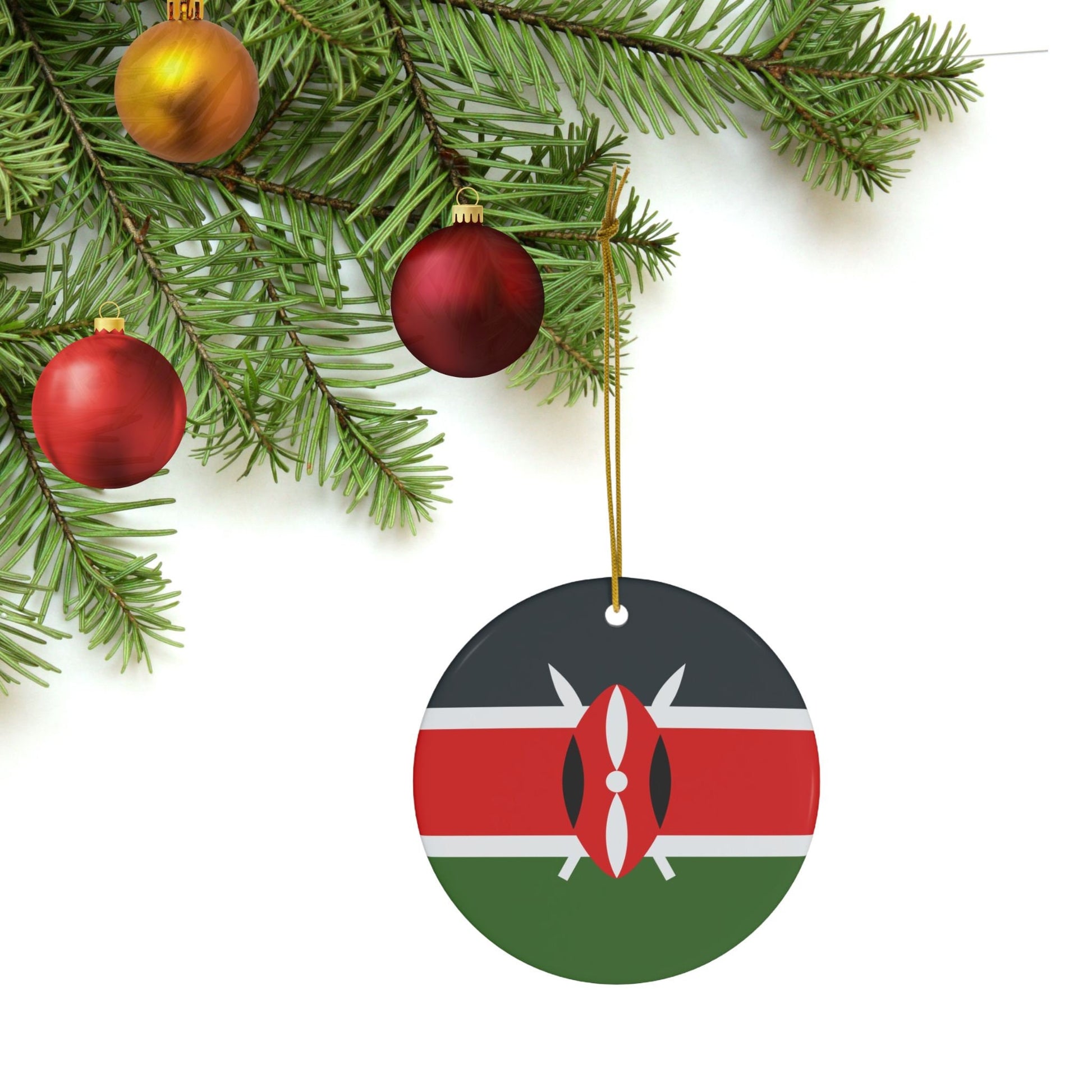 Personalized Kenya Ceramic Christmas Ornament Kenyan Flag Round Gift Holiday Decoration Africa World Heritage Travel Lover Collection