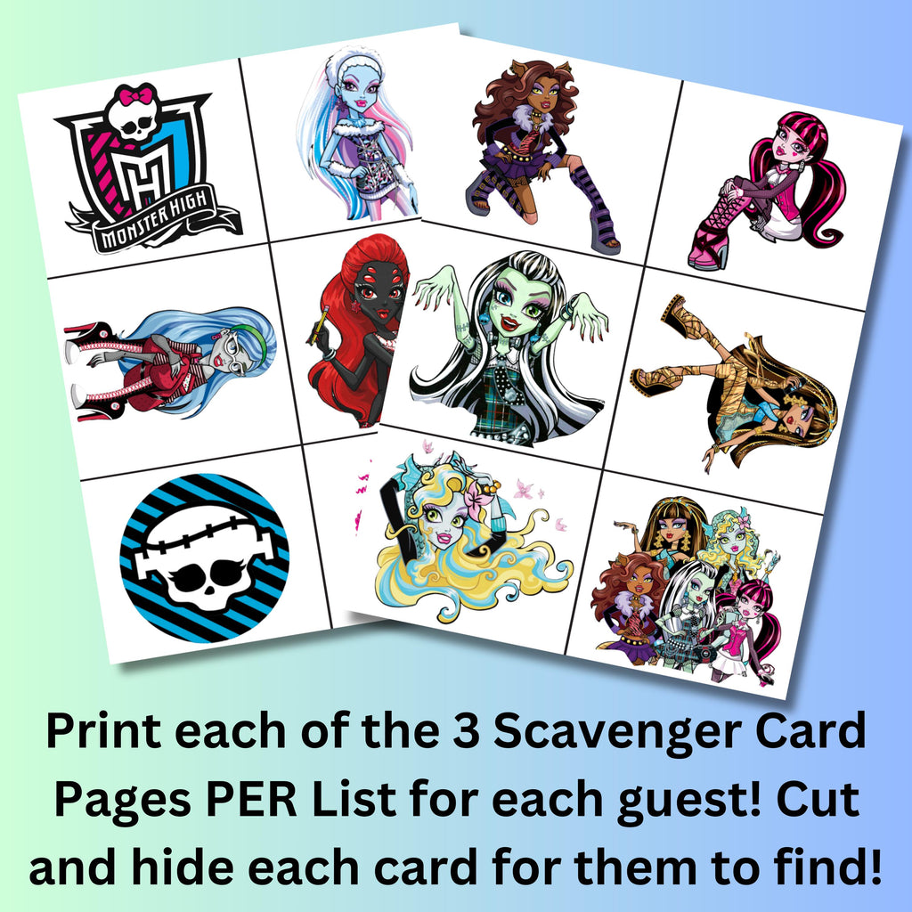Monster High Scavenger Hunt, Monster High Doll Party Game, Monster High Printable Scavenger Hunt Game, Monster Doll Birthday, Instant Download