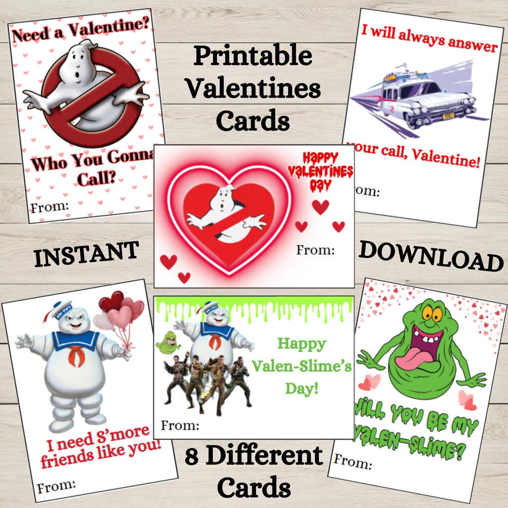 Printable Ghostbusters Valentine Cards, Instant download, Slimer Valentines Cards, Ghostbuster Valentine's Day Classroom Cards
