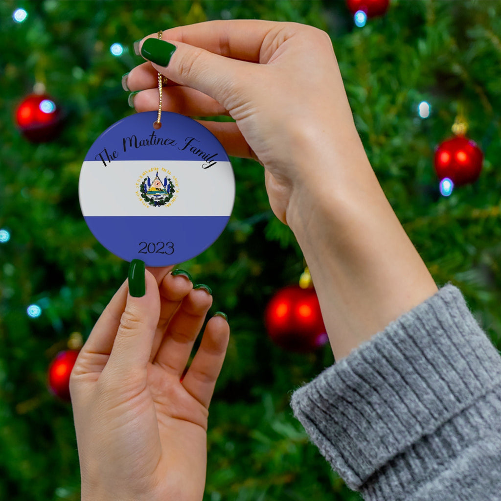Personalized El Salvador Ornament, Christmas Decor, Holiday Decor, Salvadoran Flag Blue, Latin America, World Travel, Gift, Custom Souvenir