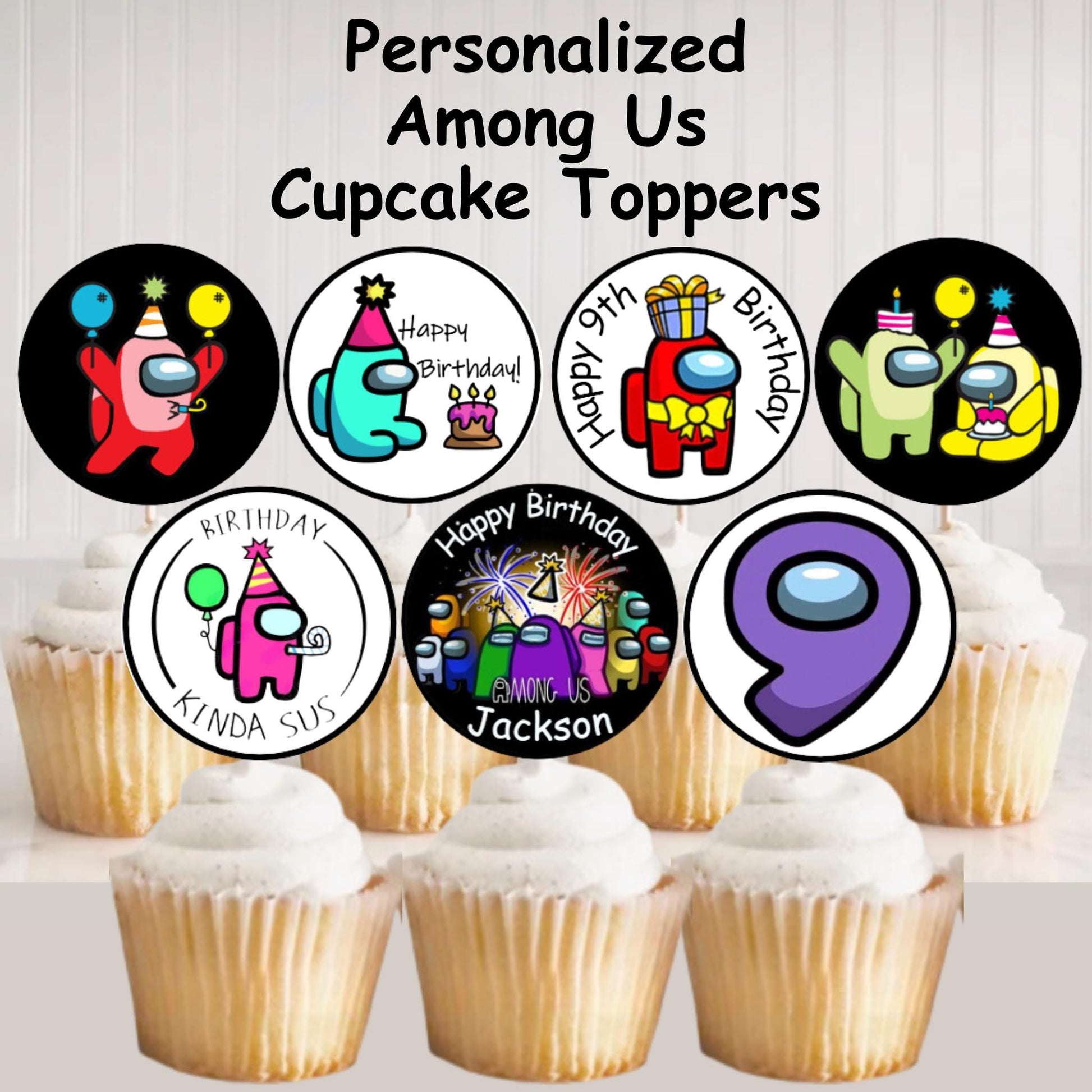 Personalized Among Us Character Cupcake Toppers, Custom Among Us Birthday Cupcake Toppers, Among Imposter Party Decor