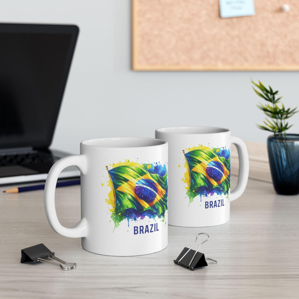 Brazilian Flag Custom Mug, Watercolor Brazil Flag Souvenir, Brazil Trip 2025, Brazilian Coffee Mug, Portuguese Mug, Brazil Travel Souvenir