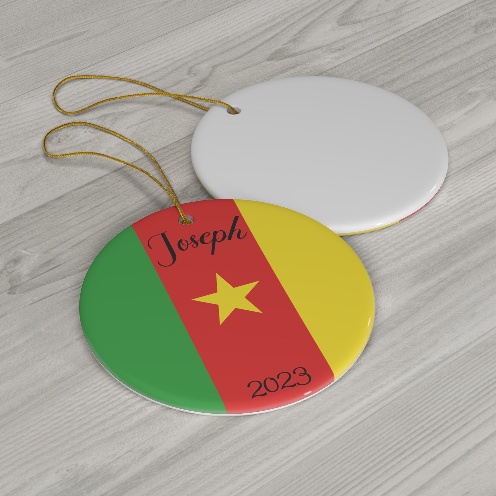 Personalized Cameroon Ceramic Christmas Ornament Cameroonian Flag Porcelain Gift Holiday Decoration Africa World Heritage Travel Souvenir