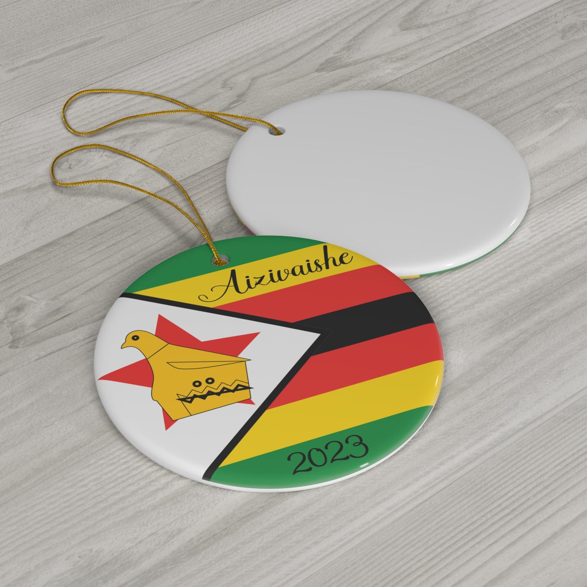 Personalized Zimbabwe Ceramic Christmas Ornament Zimbabwean Flag Round Porcelain Gift Custom Holiday Decoration World Heritage Travel Themed