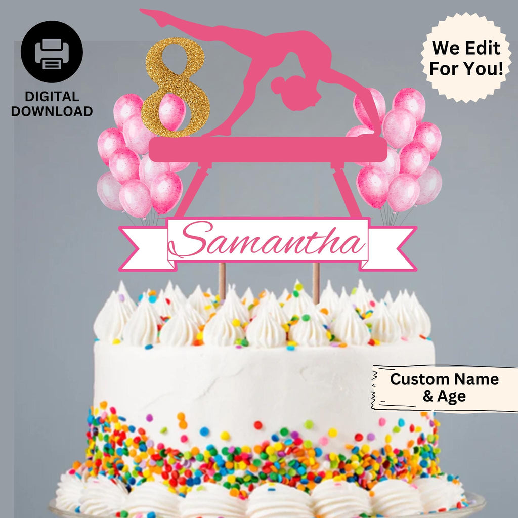 Personalized Gymnastics Birthday Cake Topper, Custom Gymnastics Party Decor