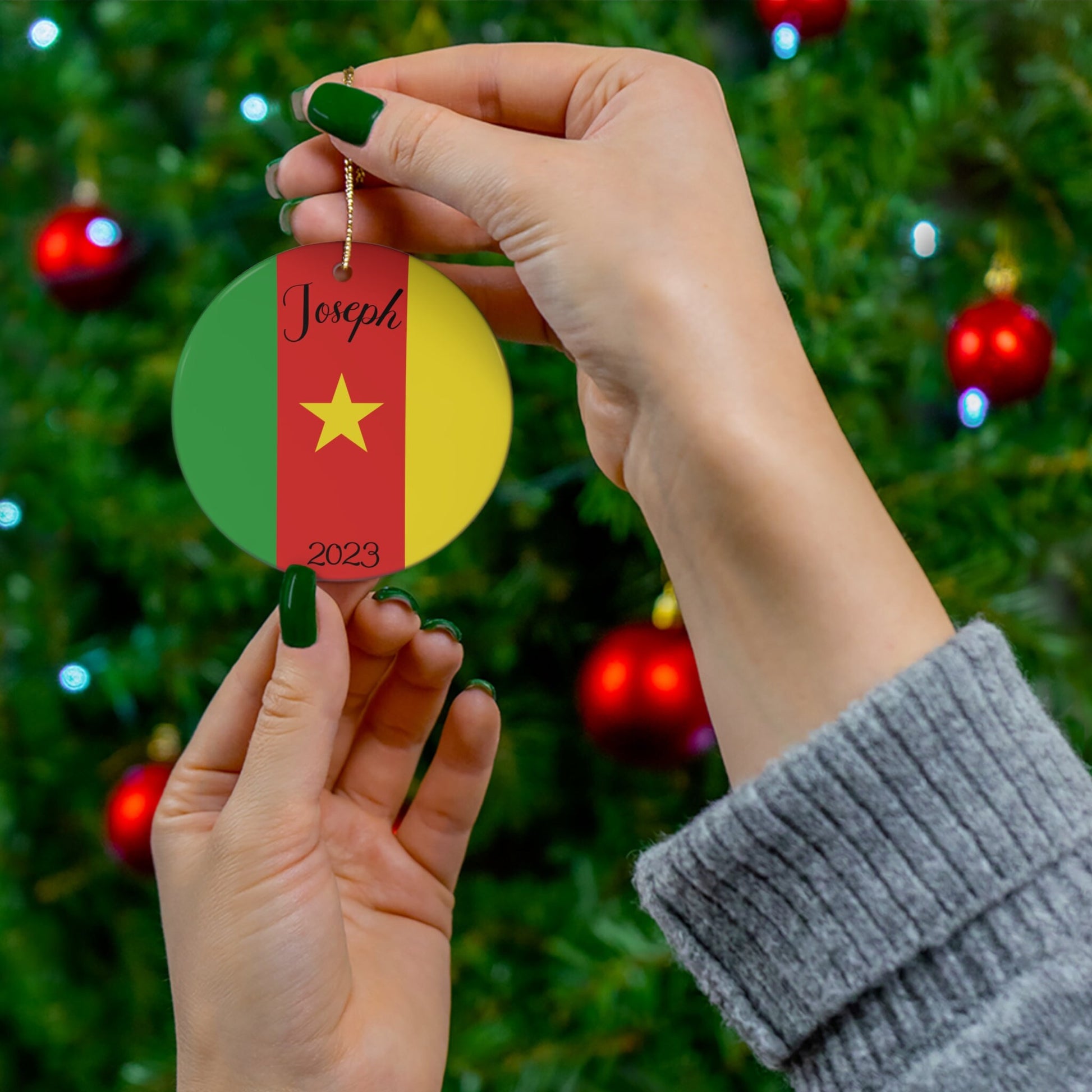 Personalized Cameroon Ceramic Christmas Ornament Cameroonian Flag Porcelain Gift Holiday Decoration Africa World Heritage Travel Souvenir