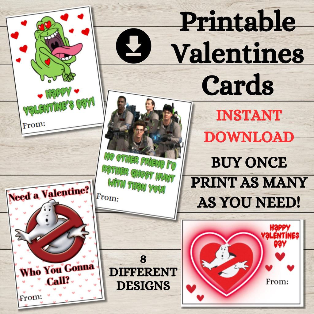Printable Ghostbusters Valentine Cards, Instant download, Slimer Valentines Cards, Ghostbuster Valentine's Day Classroom Cards