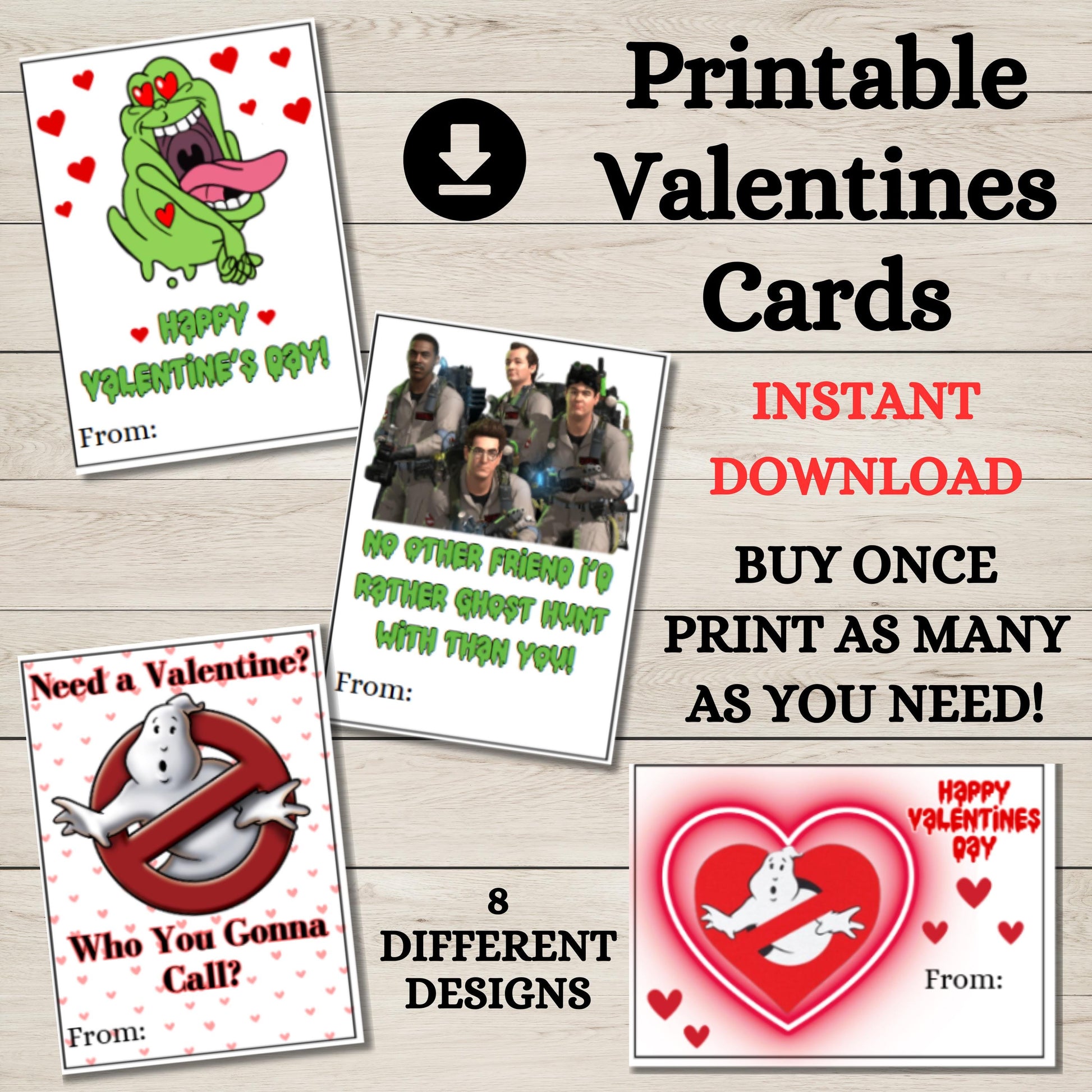 Printable Ghostbusters Valentine Cards, Instant download, Slimer Valentines Cards, Ghostbuster Valentine's Day Classroom Cards