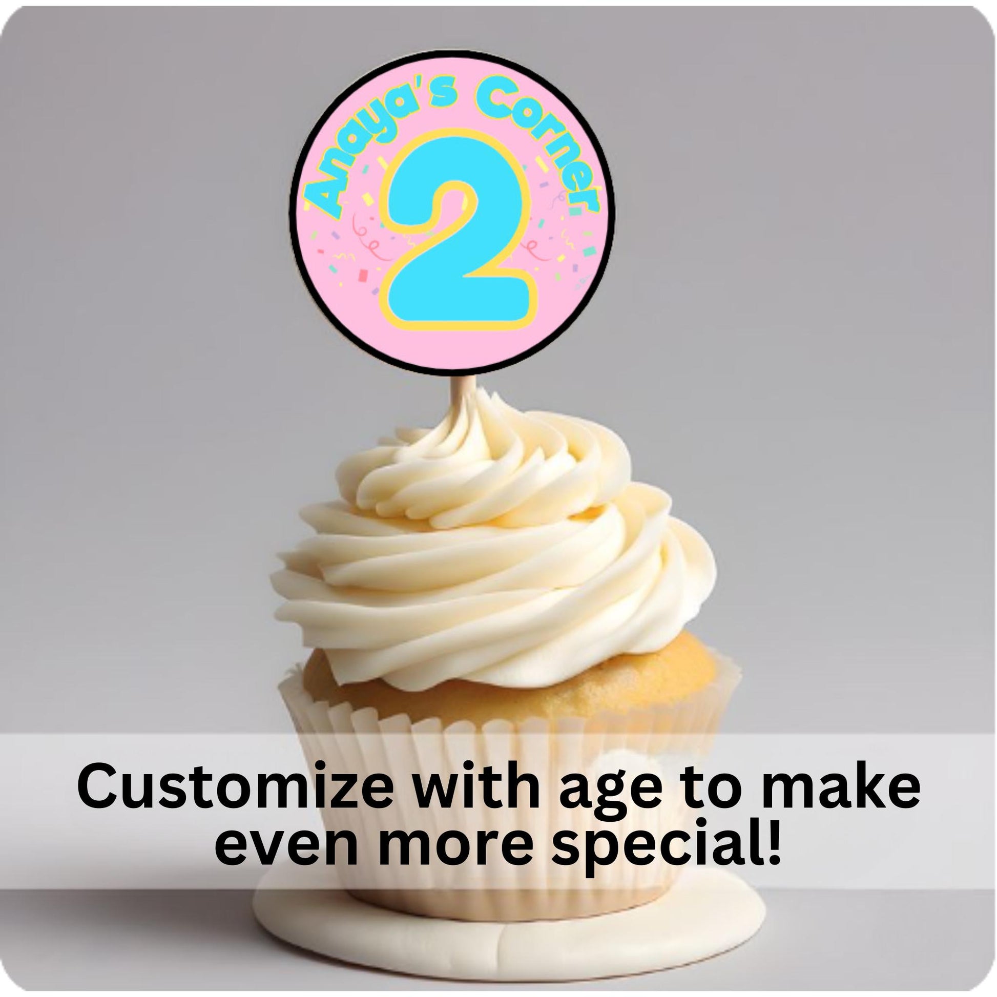 Personalized Gracie's Corner Cupcake Toppers, Customized Name and Age Gracie's Corner Toppers, Gracie's Corner Birthday Decor