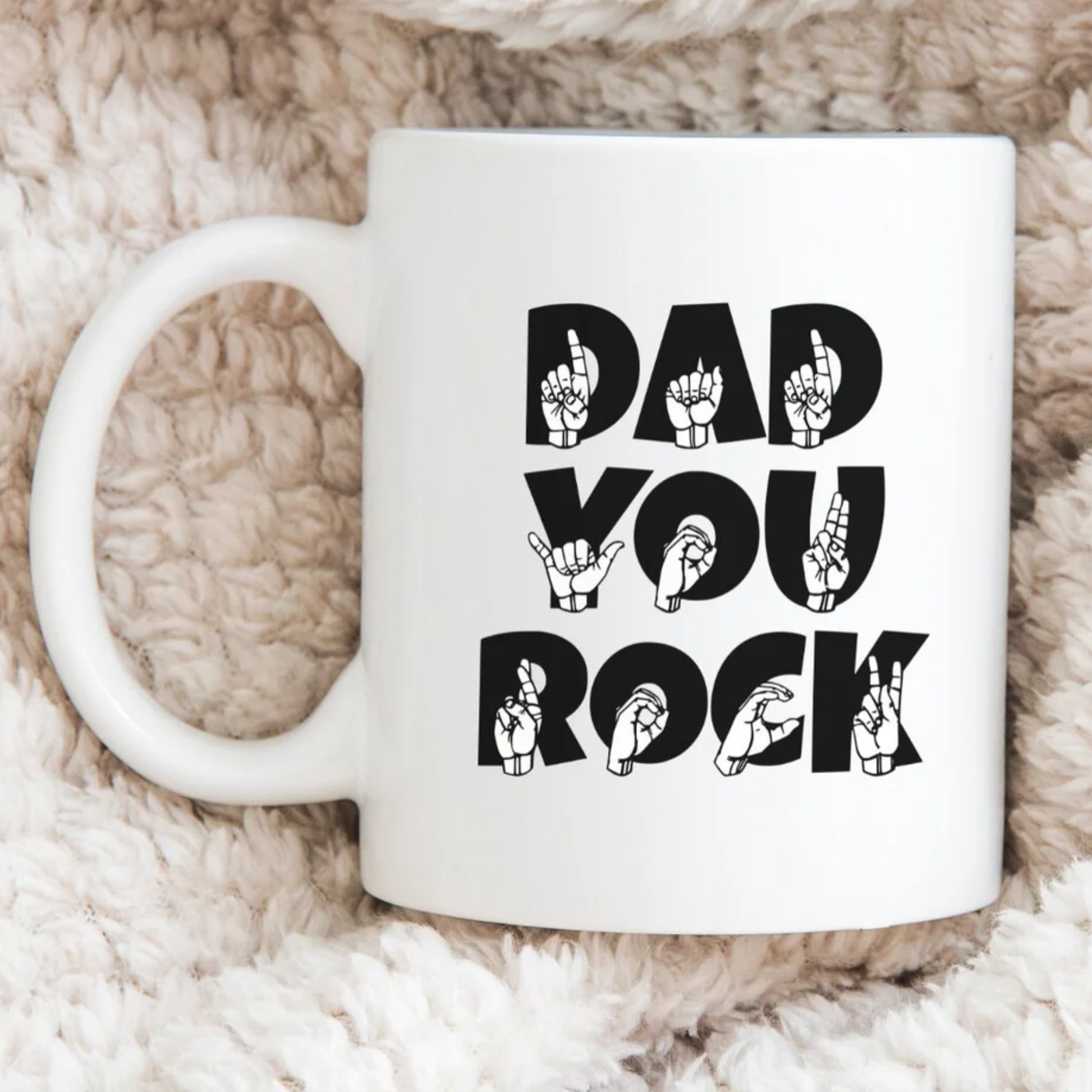 Sign Language Dad You Rock Ceramic Mug, ASL Mug, ASL Gift, Dad Cup, Fathers Day Gift, Father Mug, American Sign Language Mug, Deaf Community